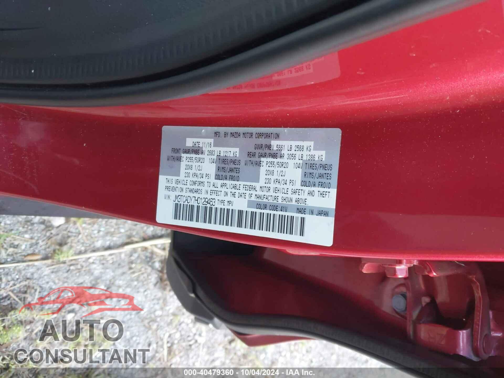 MAZDA CX-9 2017 - JM3TCADY7H0129463