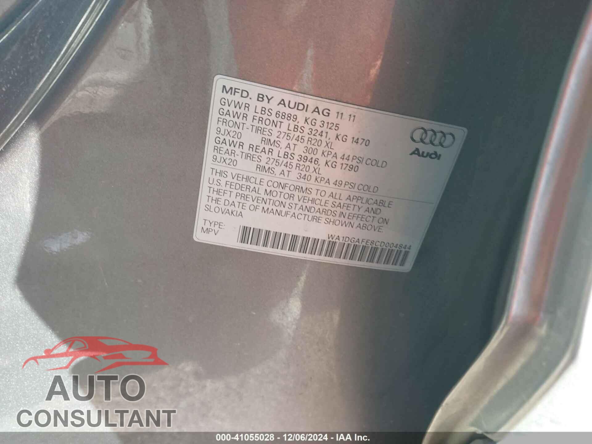 AUDI Q7 2012 - WA1DGAFE8CD004844