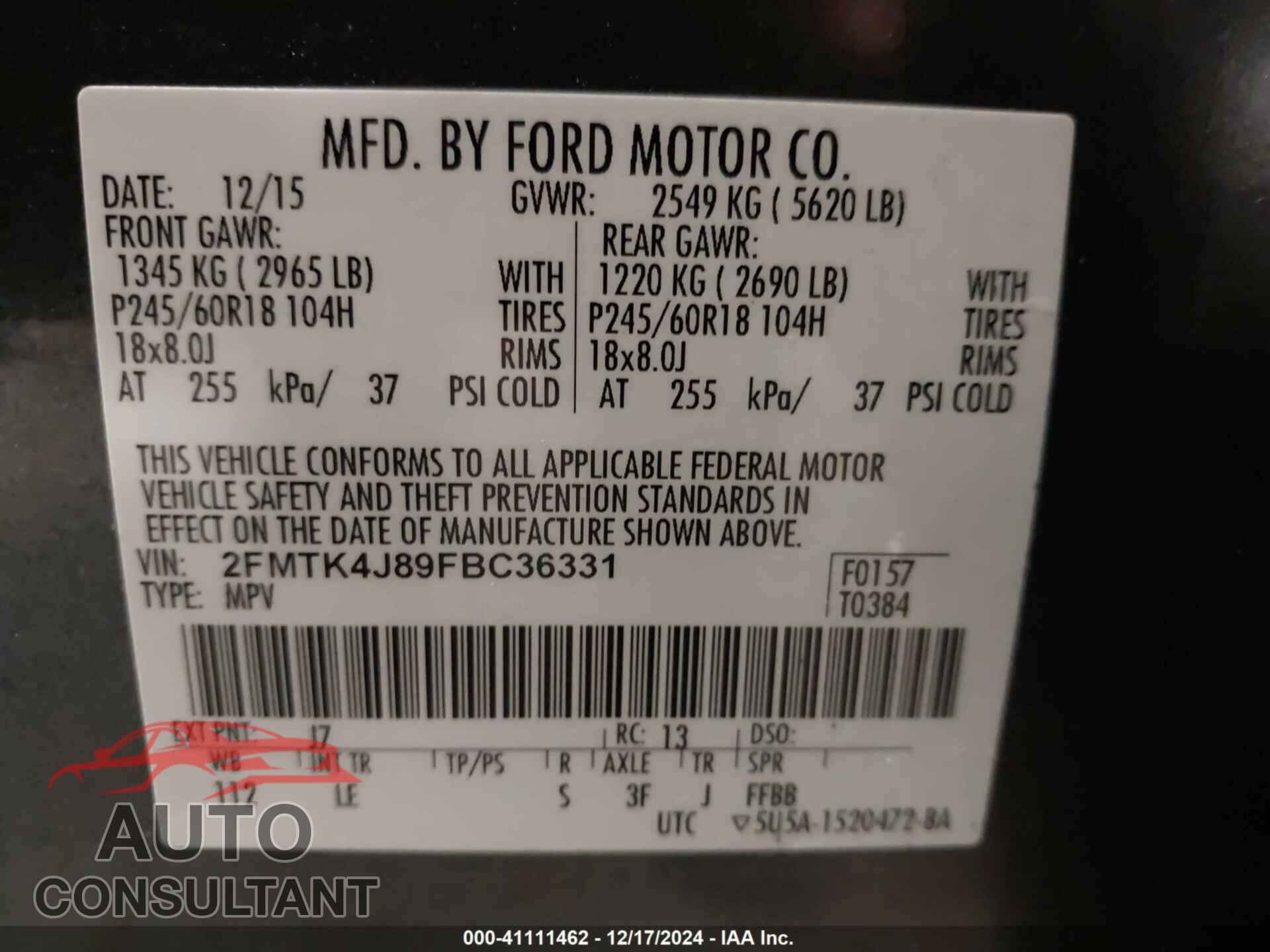 FORD EDGE 2015 - 2FMTK4J89FBC36331