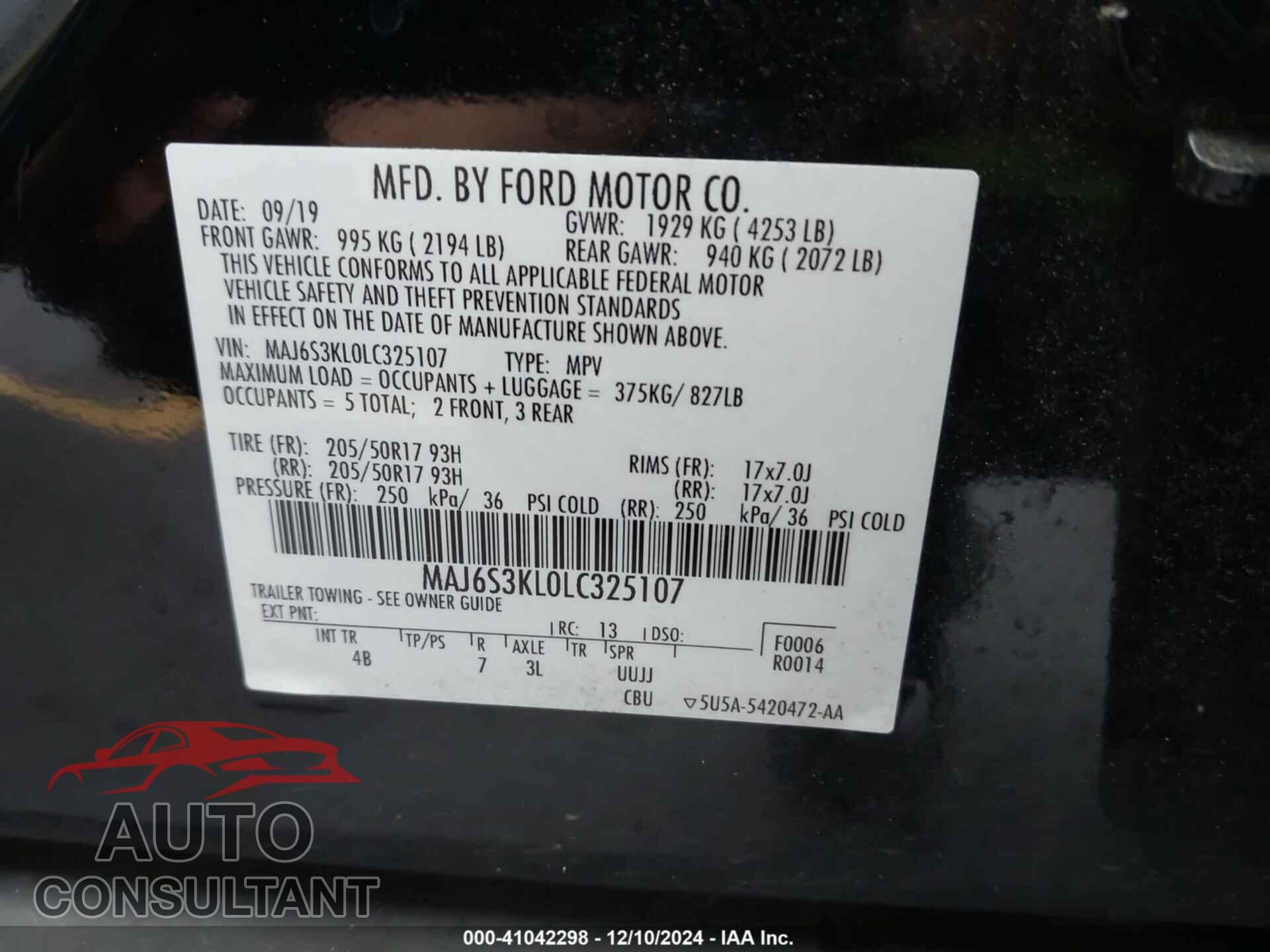 FORD ECOSPORT 2020 - MAJ6S3KL0LC325107