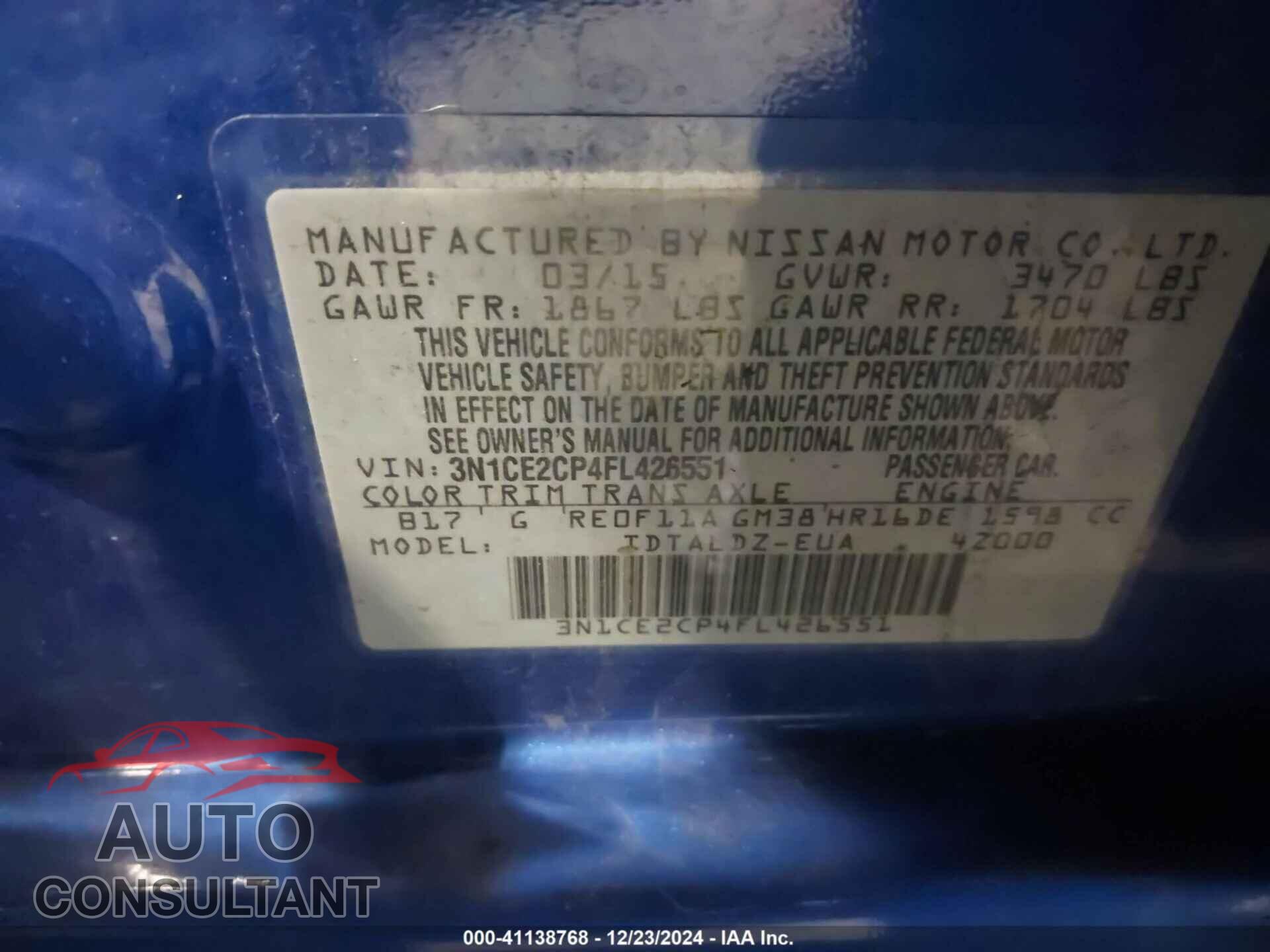 NISSAN VERSA NOTE 2015 - 3N1CE2CP4FL426551