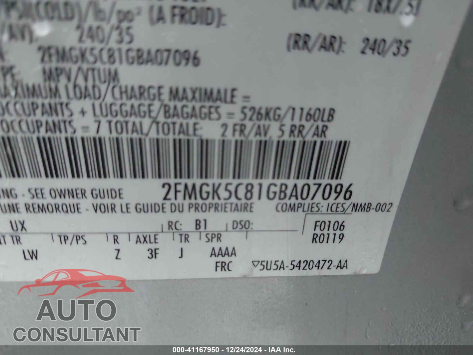 FORD FLEX 2016 - 2FMGK5C81GBA07096