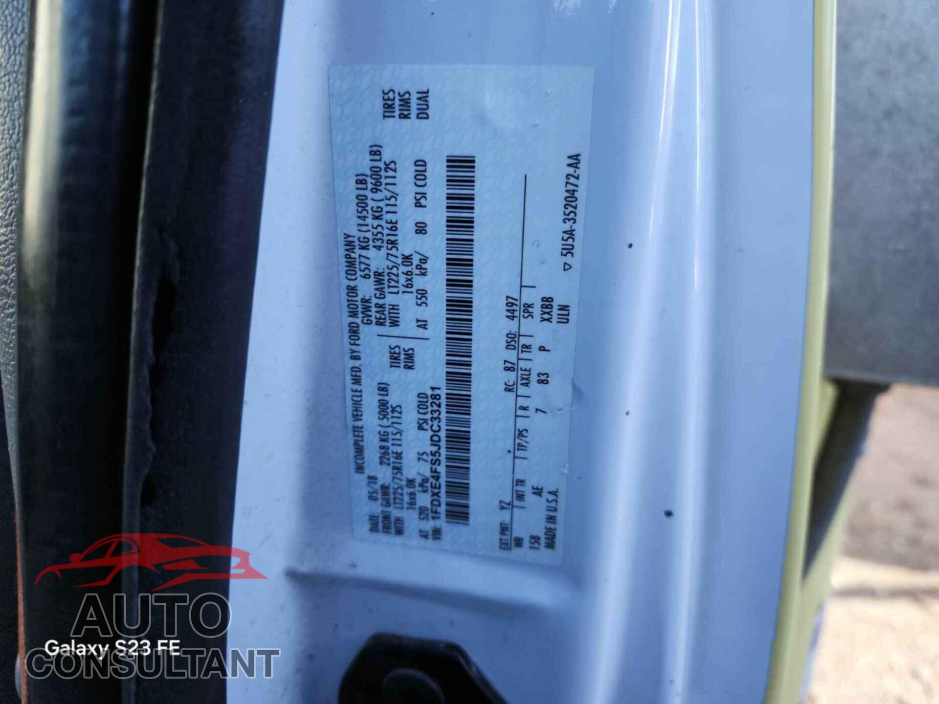 FORD E-450 CUTAWAY 2018 - 1FDXE4FS5JDC33281