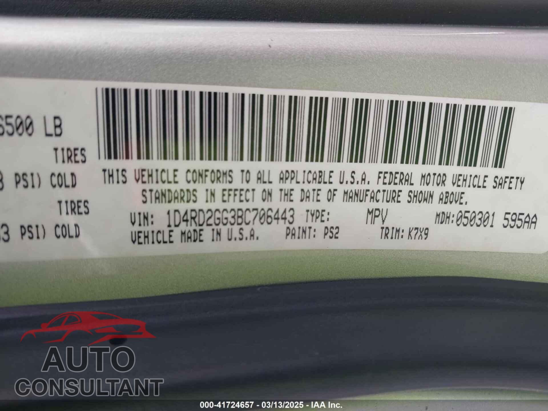 DODGE DURANGO 2011 - 1D4RD2GG3BC706443