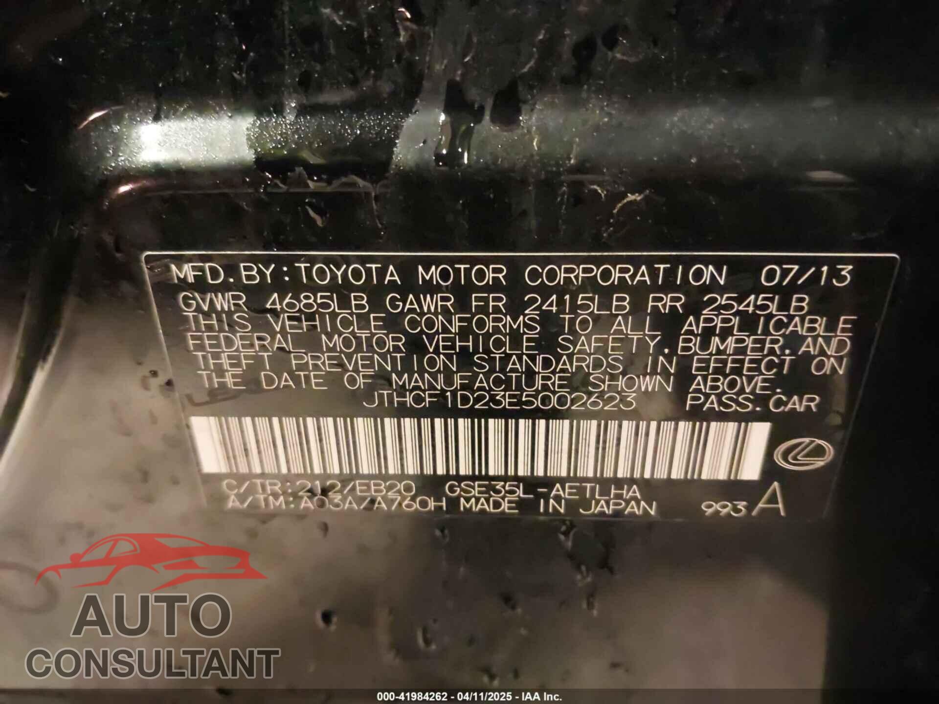 LEXUS IS 250 2014 - JTHCF1D23E5002623