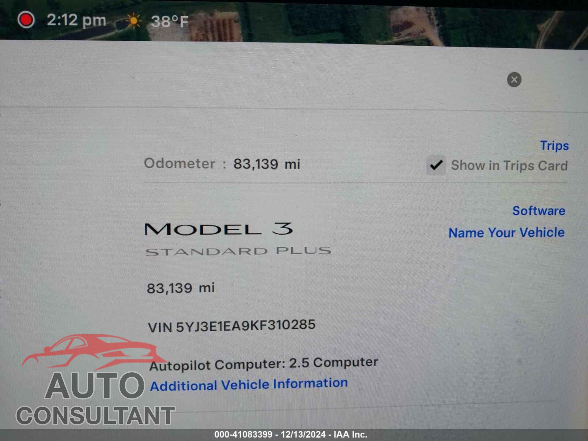 TESLA MODEL 3 2019 - 5YJ3E1EA9KF310285