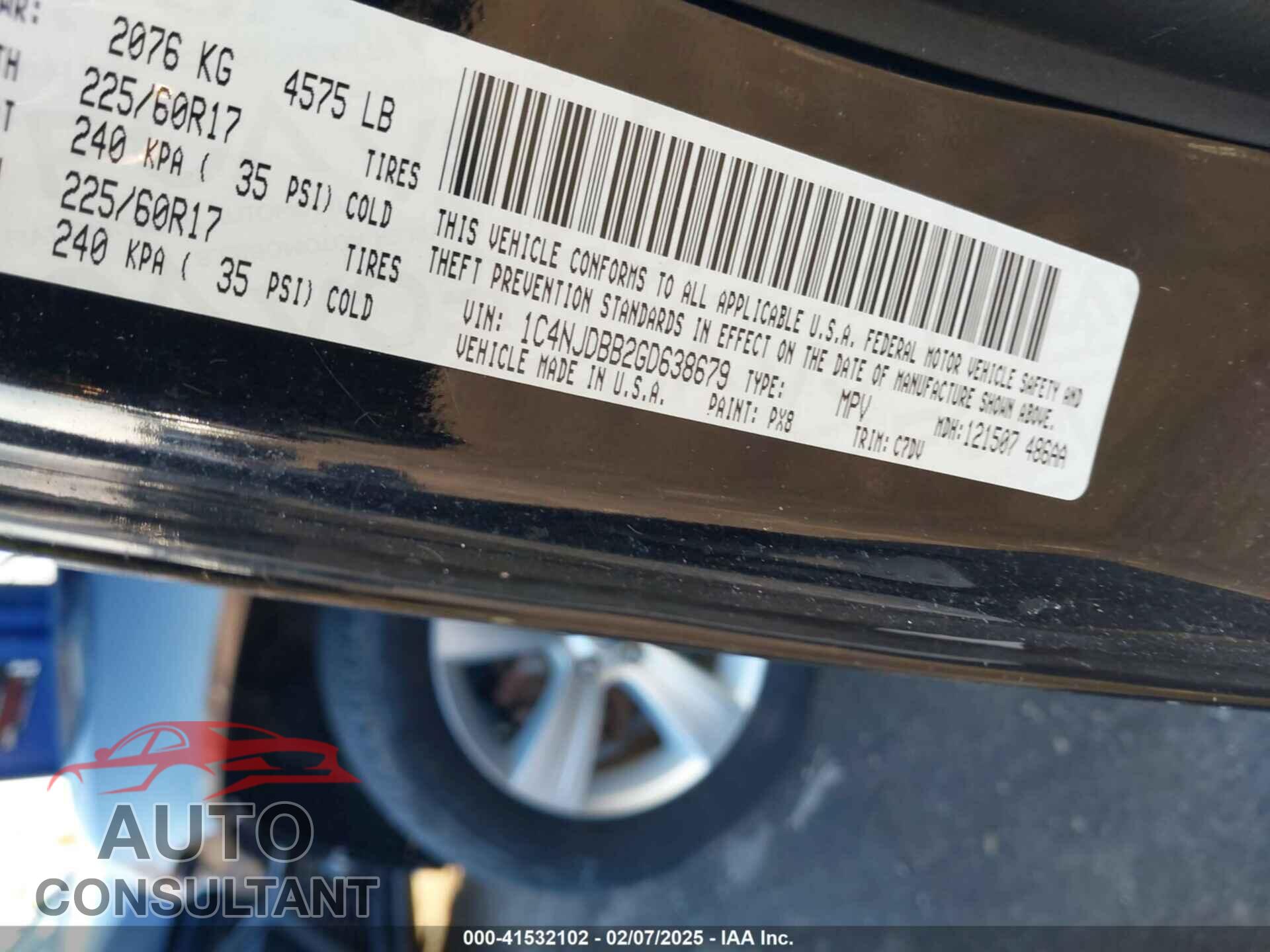 JEEP COMPASS 2016 - 1C4NJDBB2GD638679