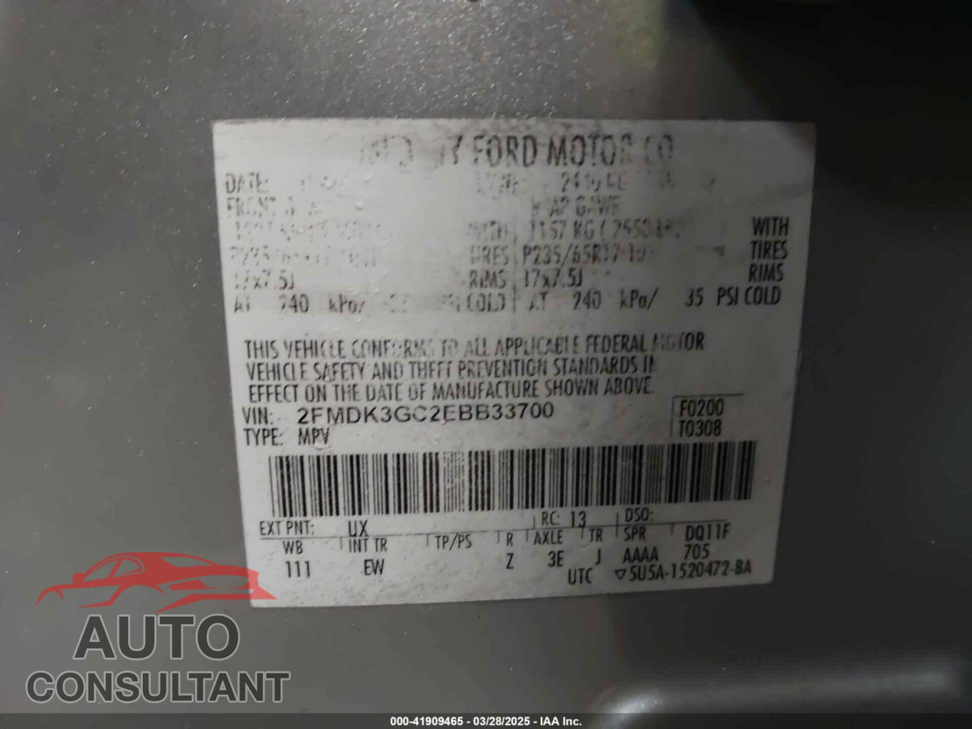 FORD EDGE 2014 - 2FMDK3GC2EBB33700