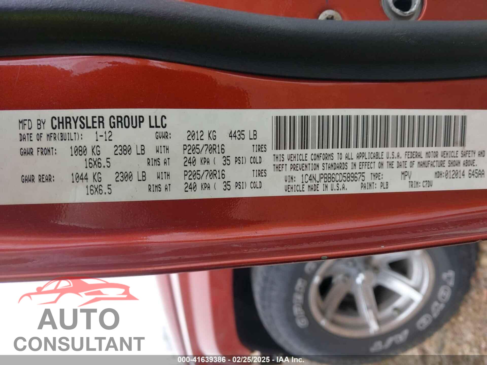 JEEP PATRIOT 2012 - 1C4NJPBB6CD589675