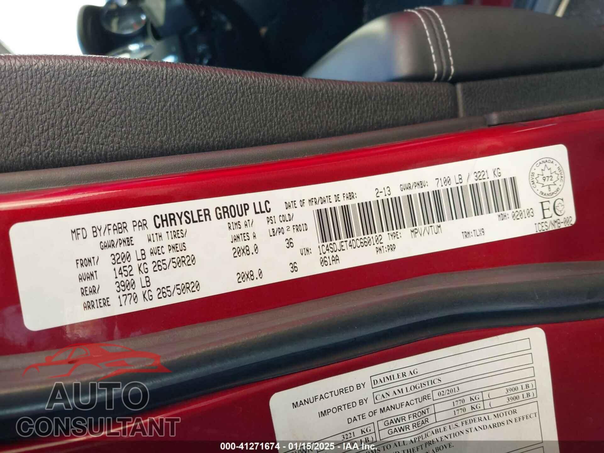 DODGE DURANGO 2013 - 1C4SDJET4DC660102