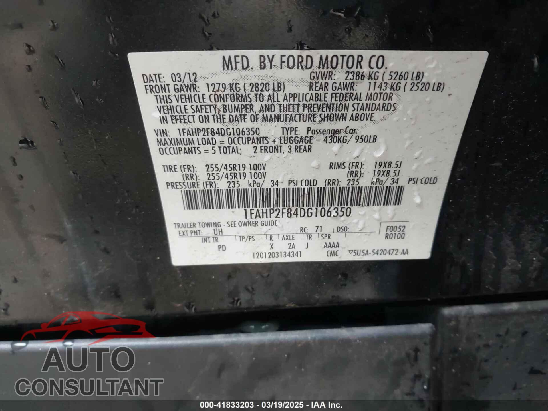 FORD TAURUS 2013 - 1FAHP2F84DG106350
