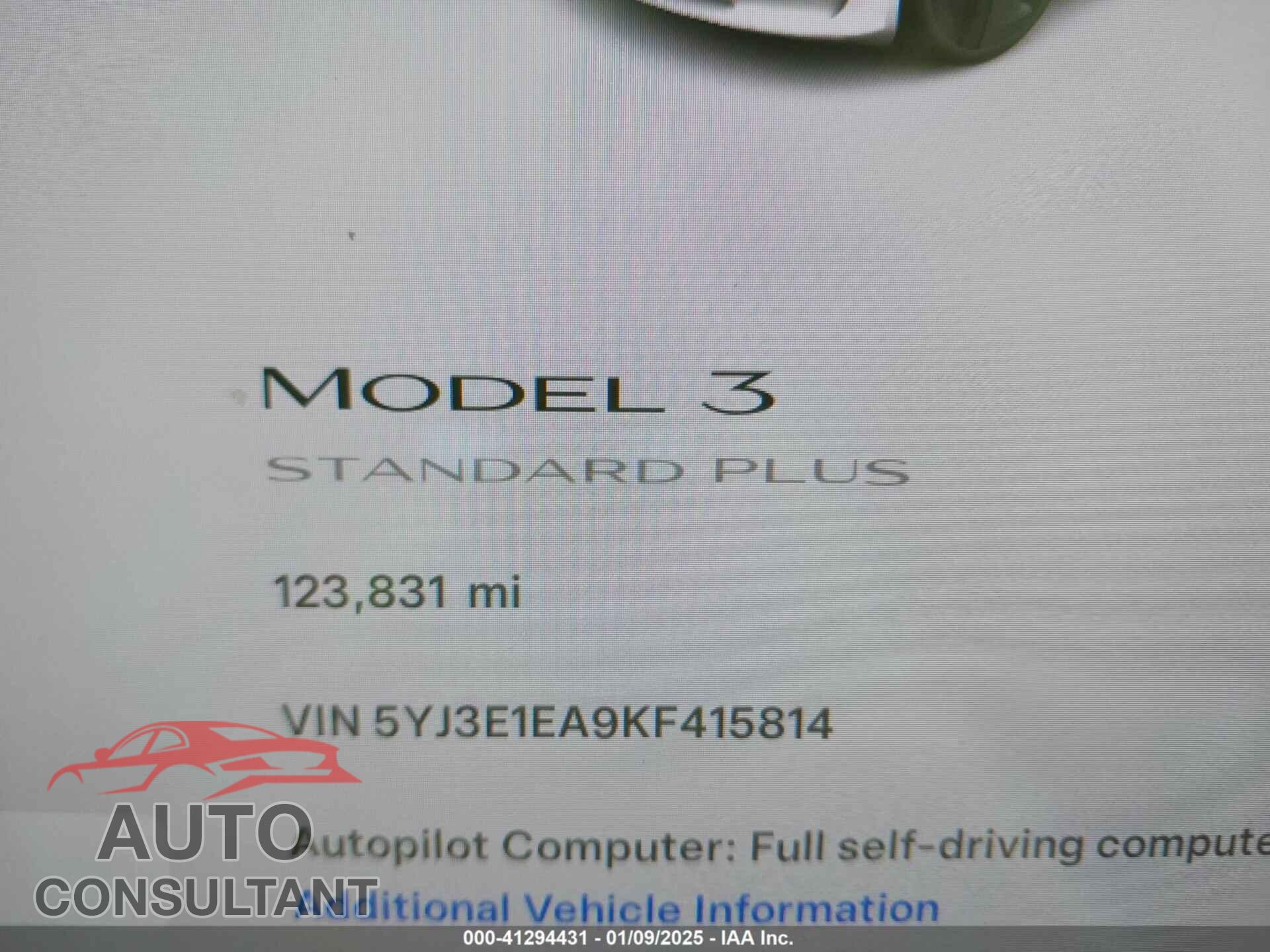 TESLA MODEL 3 2019 - 5YJ3E1EA9KF415814