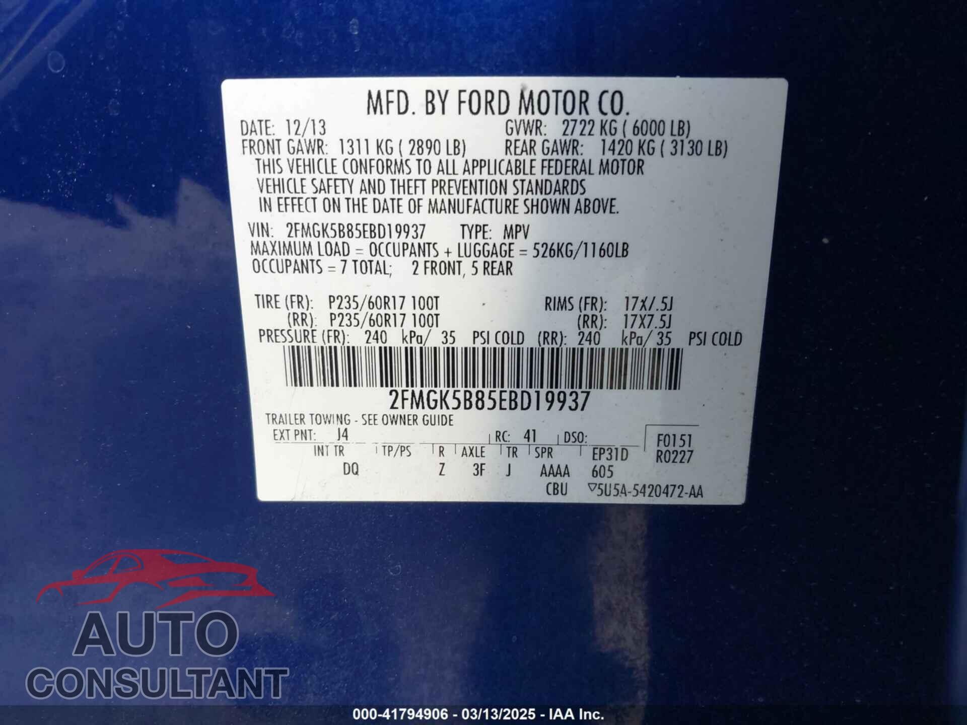 FORD FLEX 2014 - 2FMGK5B85EBD19937