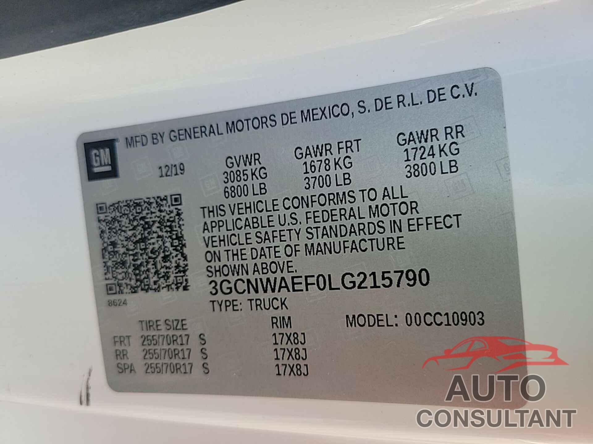 CHEVROLET SILVERADO 1500 2020 - 3GCNWAEF0LG215790