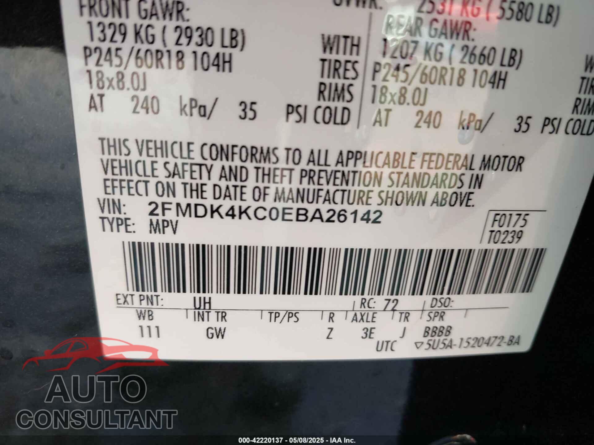 FORD EDGE 2014 - 2FMDK4KC0EBA26142