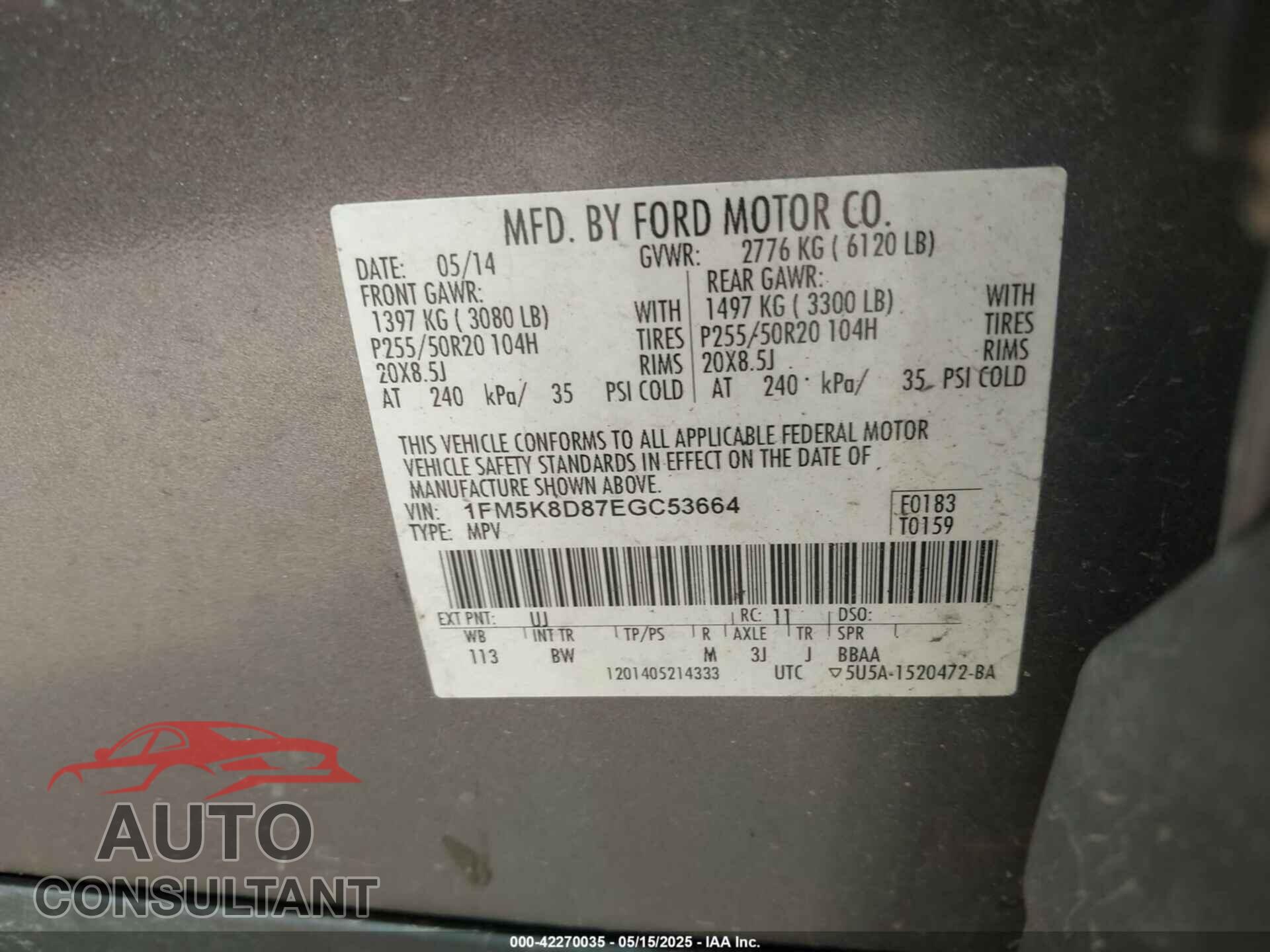 FORD EXPLORER 2014 - 1FM5K8D87EGC53664