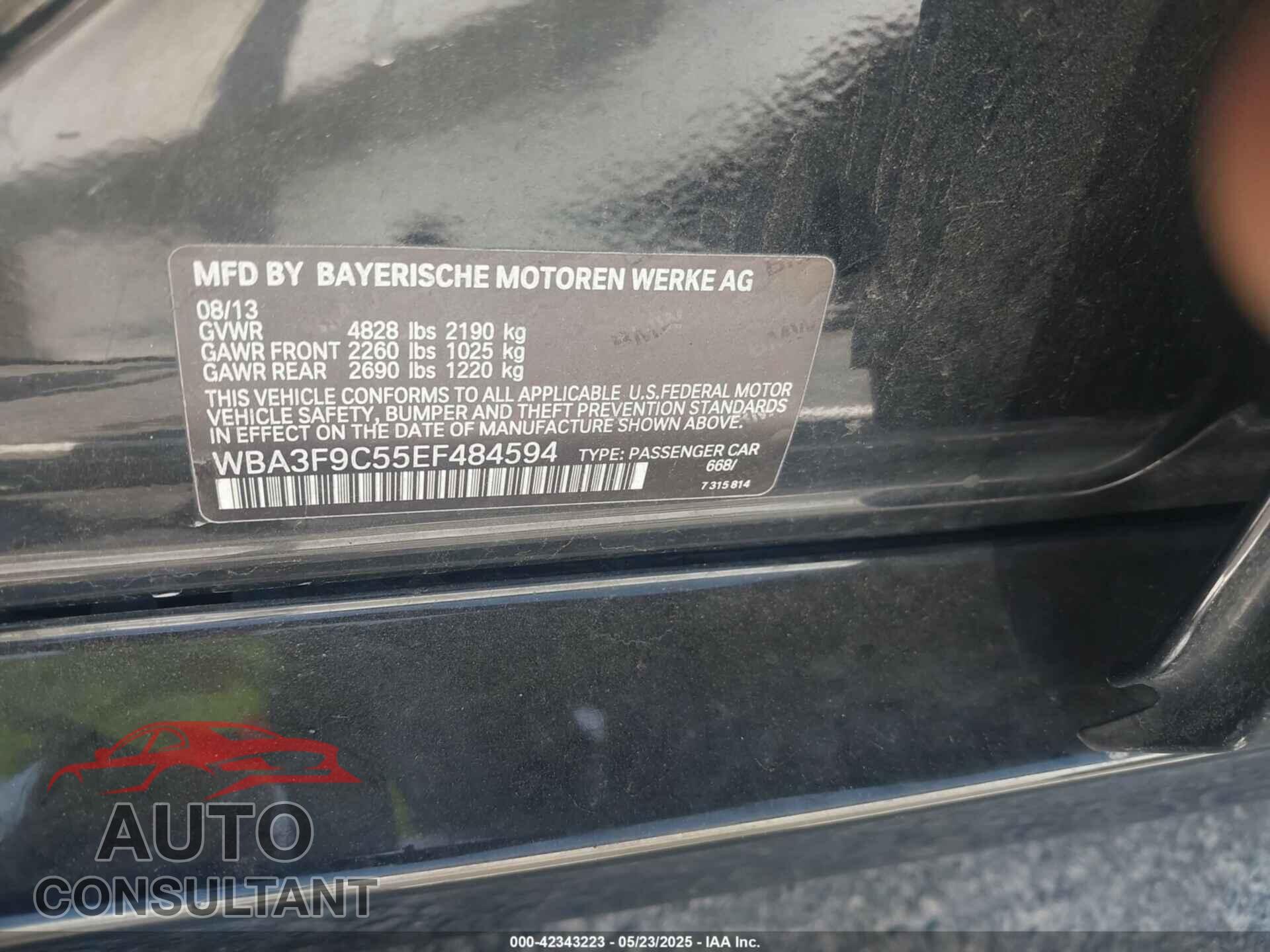BMW ACTIVEHYBRID 3 2014 - WBA3F9C55EF484594