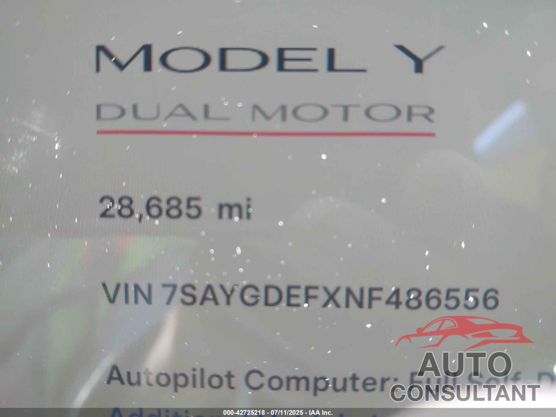 TESLA MODEL Y 2022 - 7SAYGDEFXNF486556