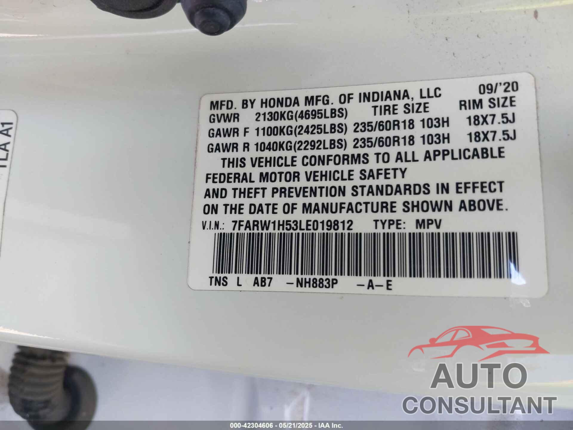 HONDA CR-V 2020 - 7FARW1H53LE019812