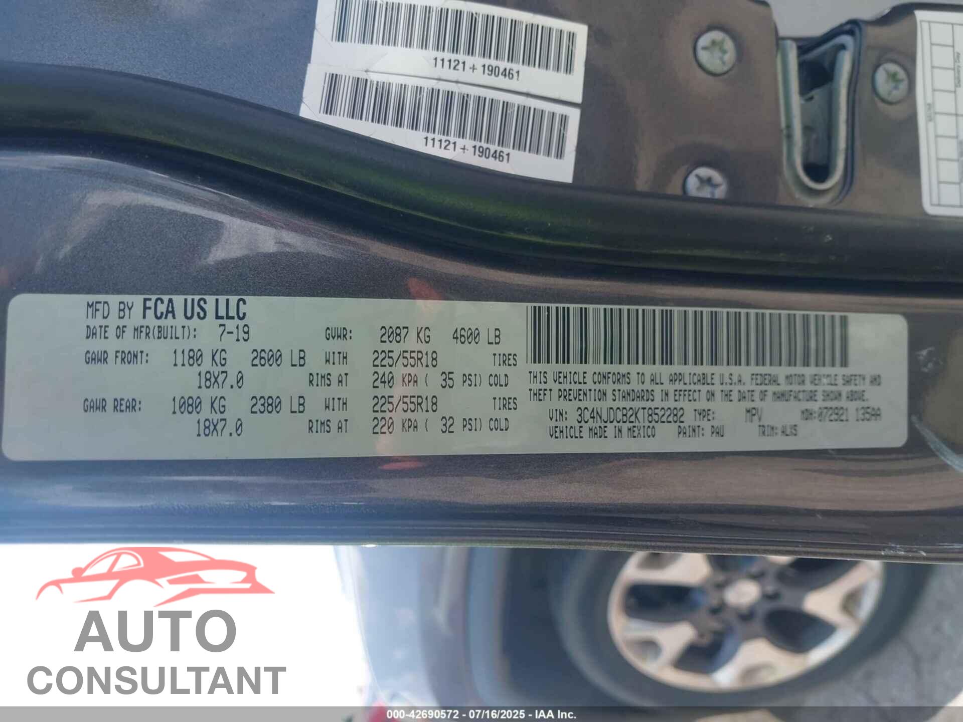 JEEP COMPASS 2019 - 3C4NJDCB2KT852282