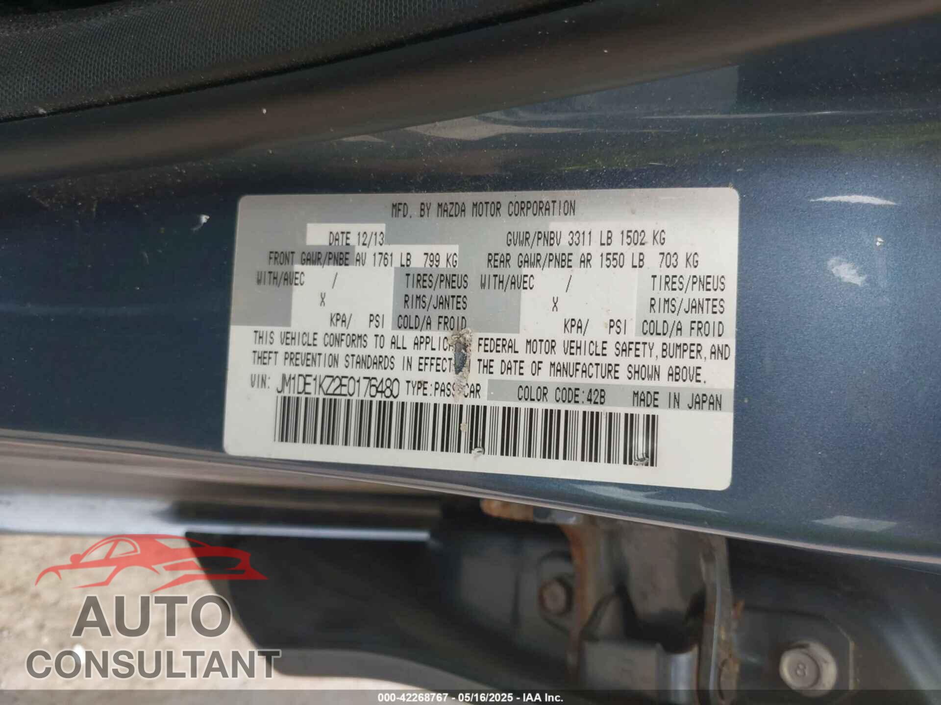 MAZDA MAZDA2 2014 - JM1DE1KZ2E0176480