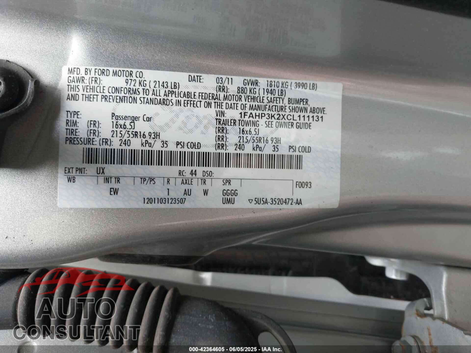FORD FOCUS 2012 - 1FAHP3K2XCL111131