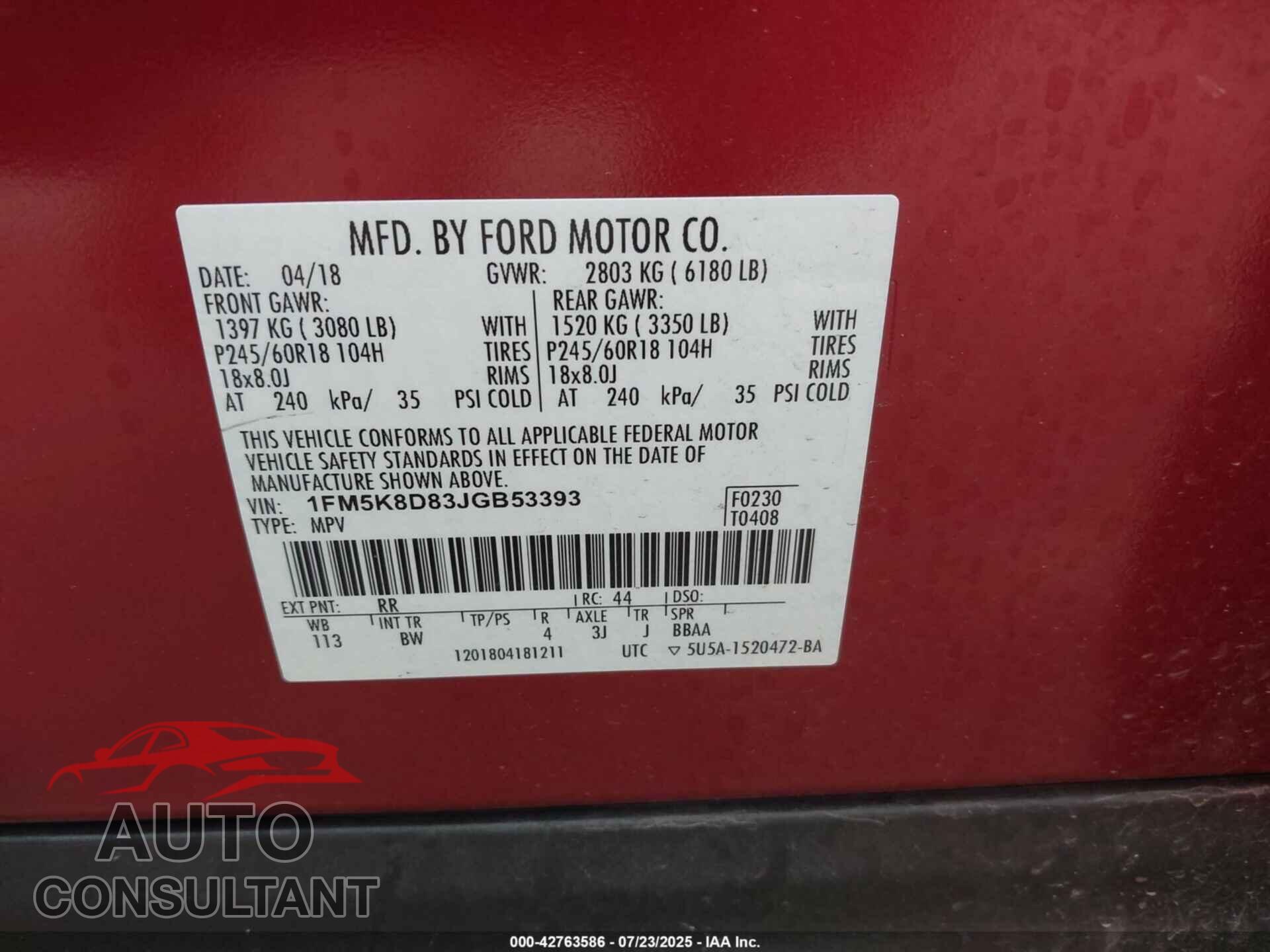 FORD EXPLORER 2018 - 1FM5K8D83JGB53393