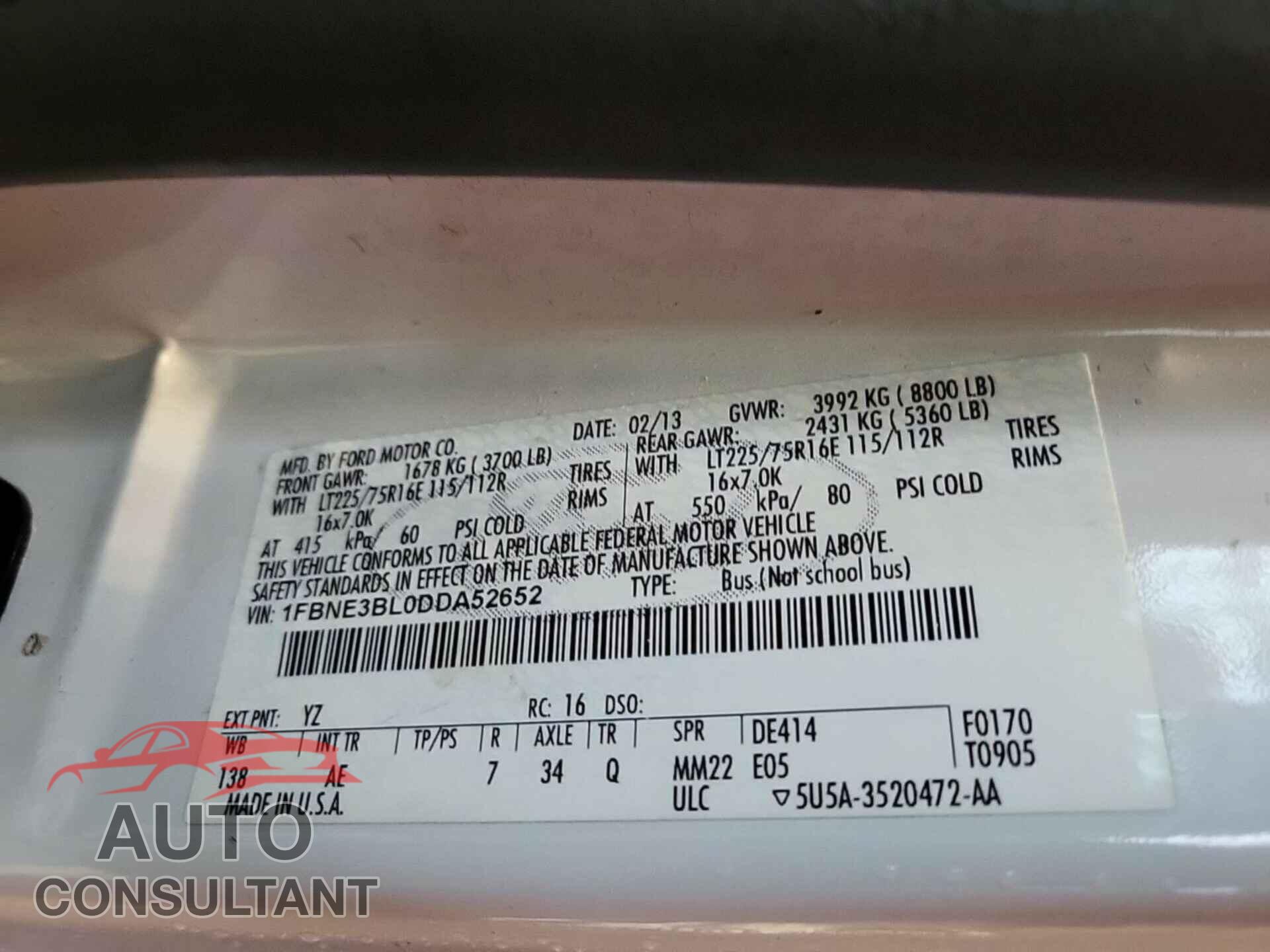 FORD ECONOLINE 2013 - 1FBNE3BL0DDA52652