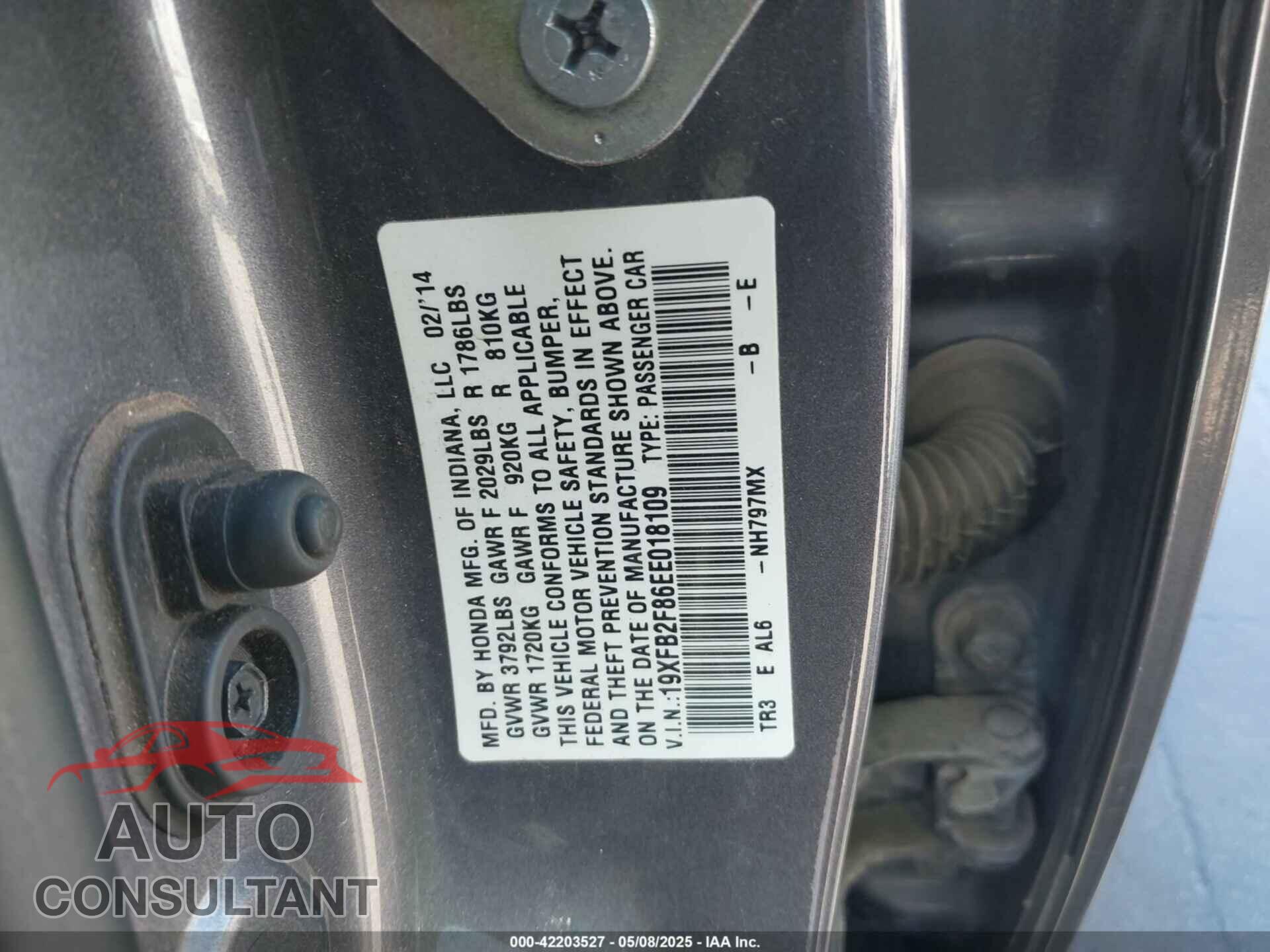 HONDA CIVIC 2014 - 19XFB2F86EE018109