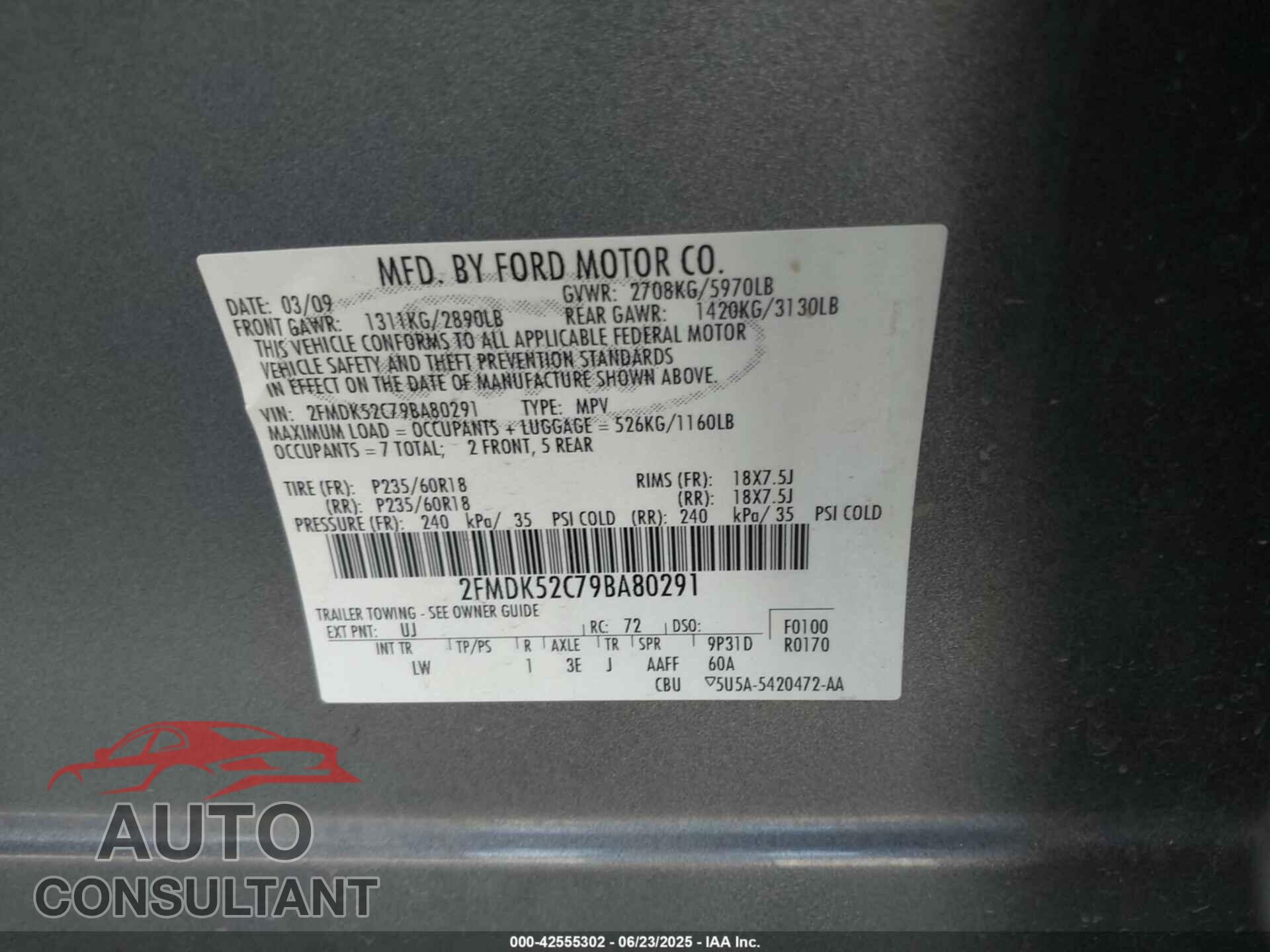 FORD FLEX 2009 - 2FMDK52C79BA80291