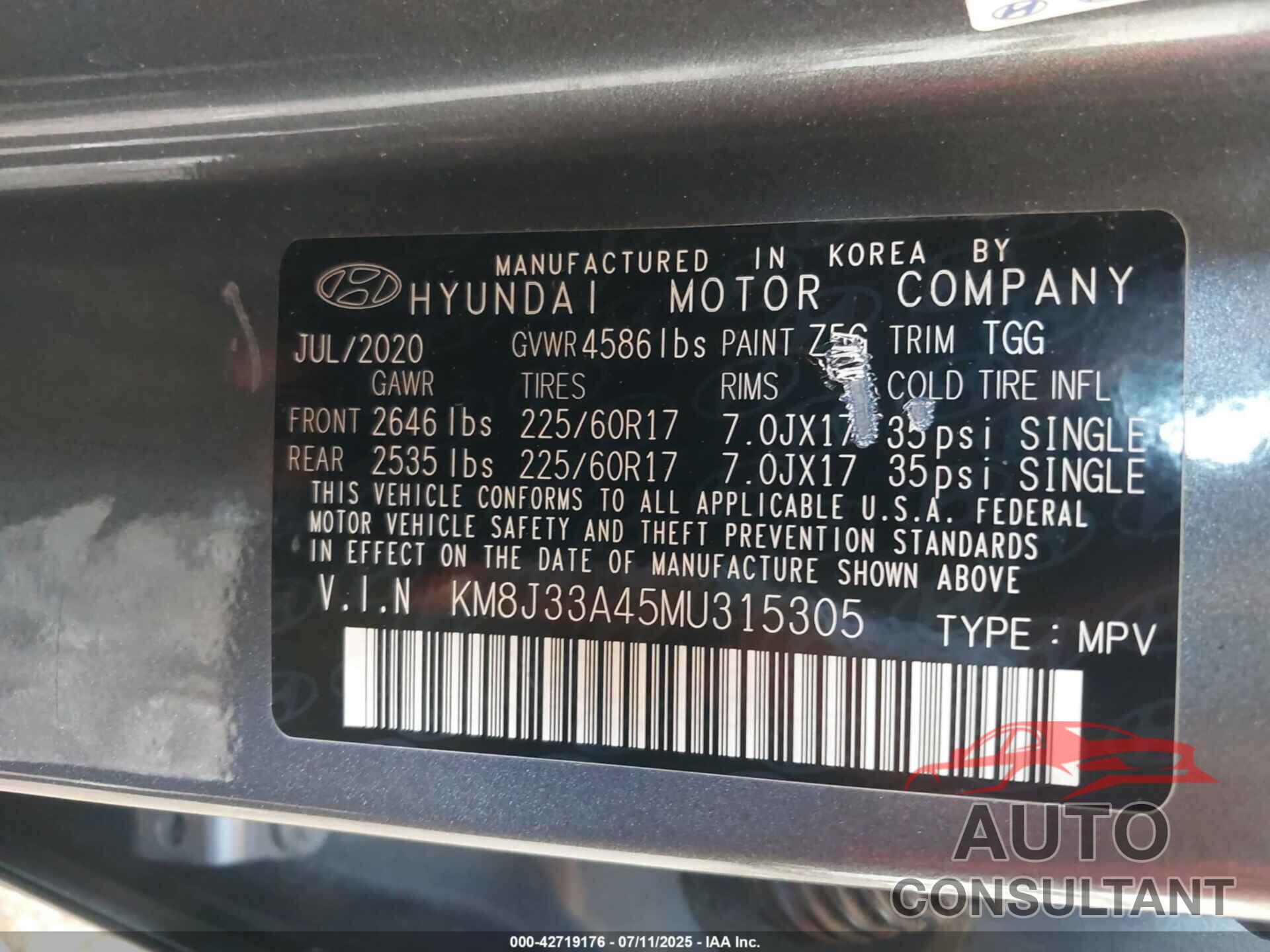HYUNDAI TUCSON 2021 - KM8J33A45MU315305