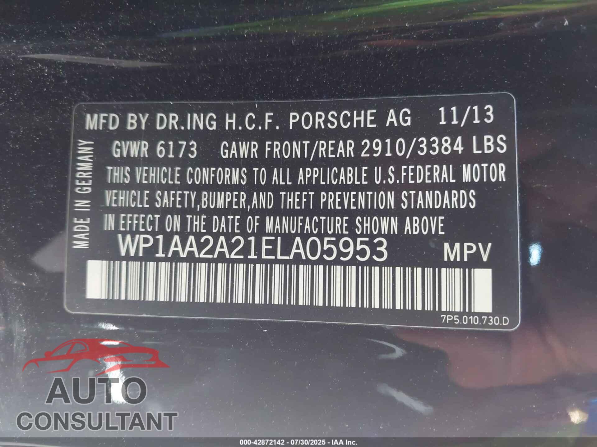 PORSCHE CAYENNE 2014 - WP1AA2A21ELA05953