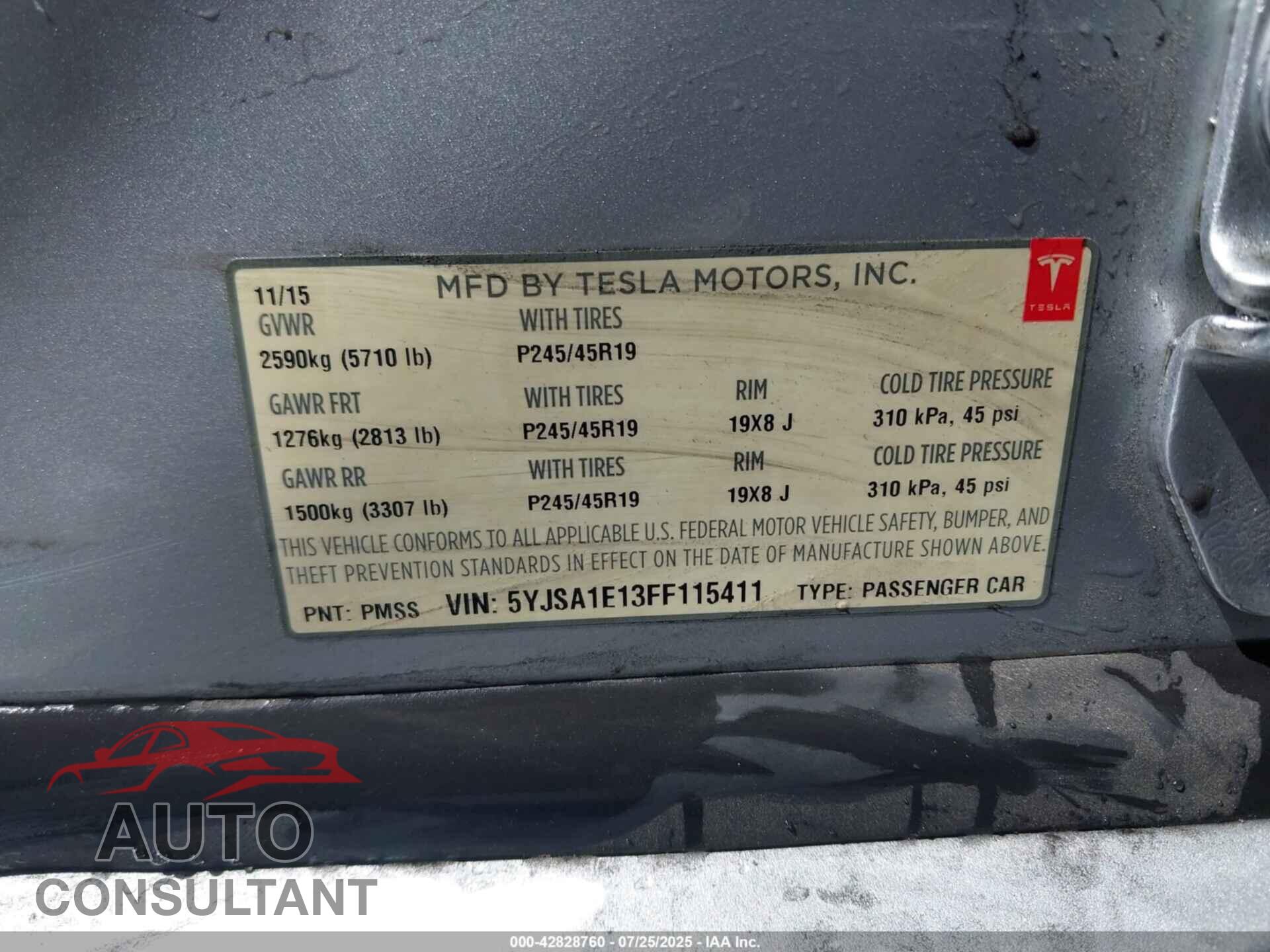 TESLA MODEL S 2015 - 5YJSA1E13FF115411
