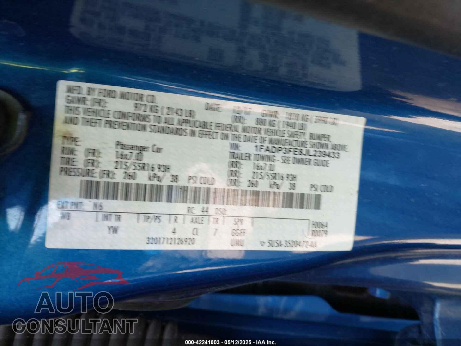 FORD FOCUS 2018 - 1FADP3FE8JL239433