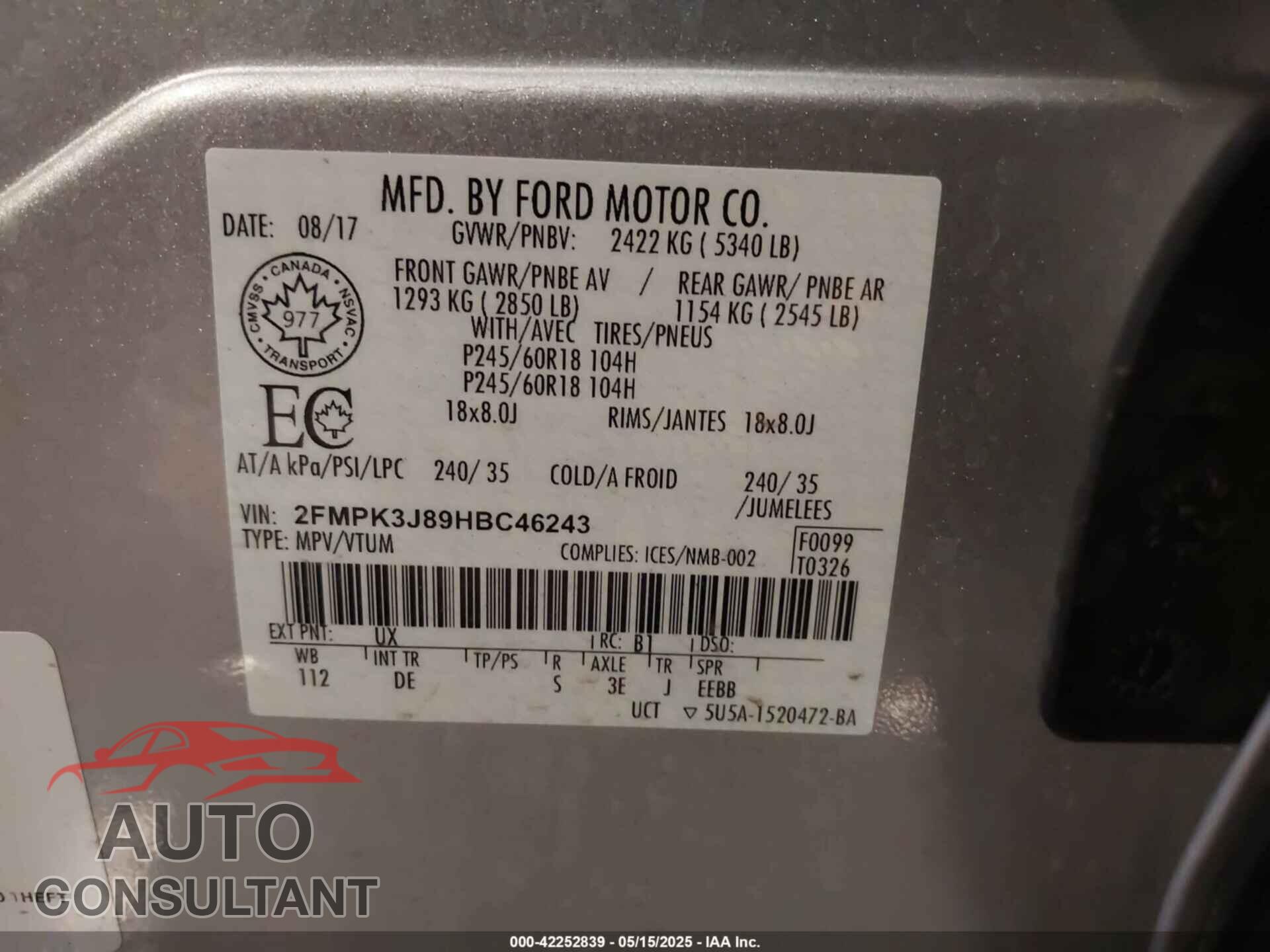 FORD EDGE 2017 - 2FMPK3J89HBC46243