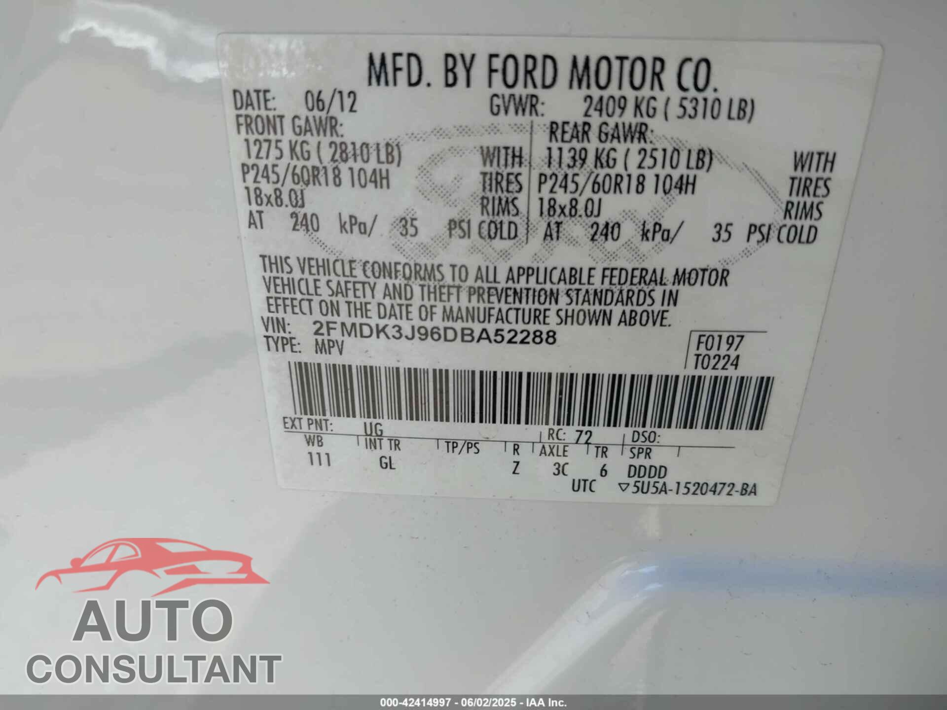 FORD EDGE 2013 - 2FMDK3J96DBA52288