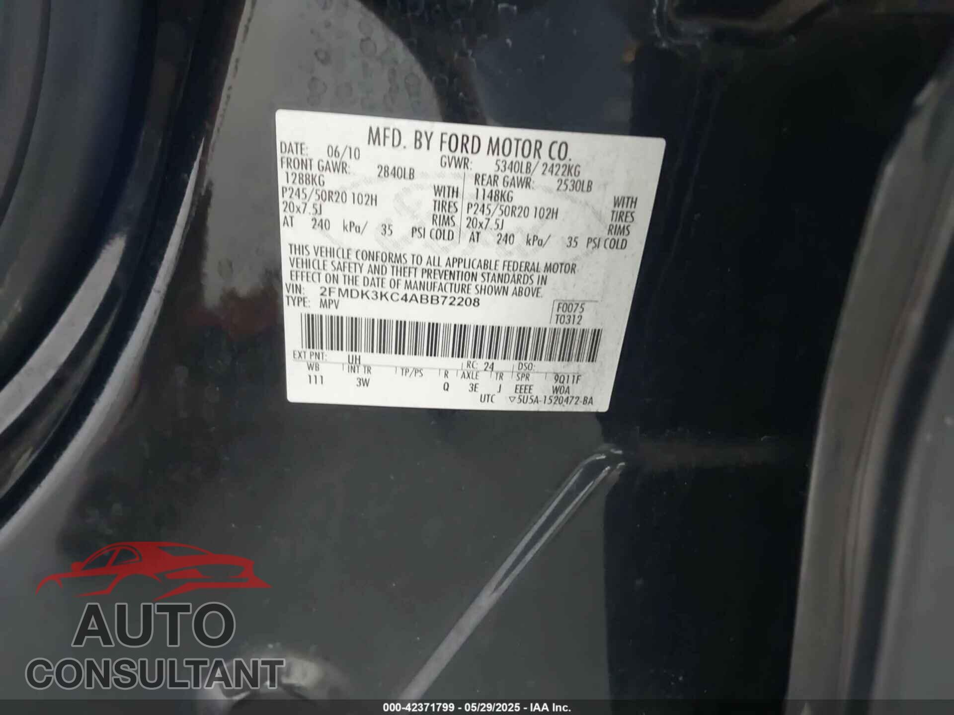 FORD EDGE 2010 - 2FMDK3KC4ABB72208