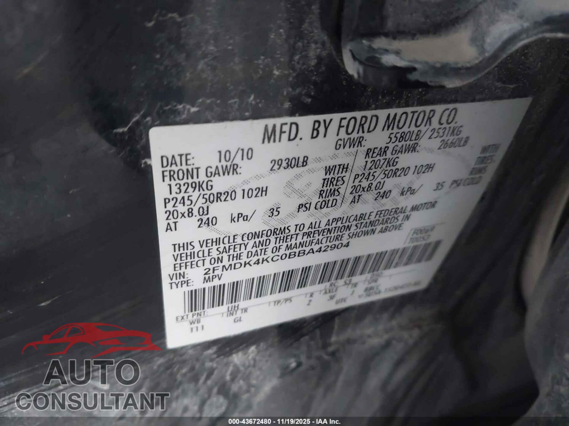 FORD EDGE 2011 - 2FMDK4KC0BBA42904