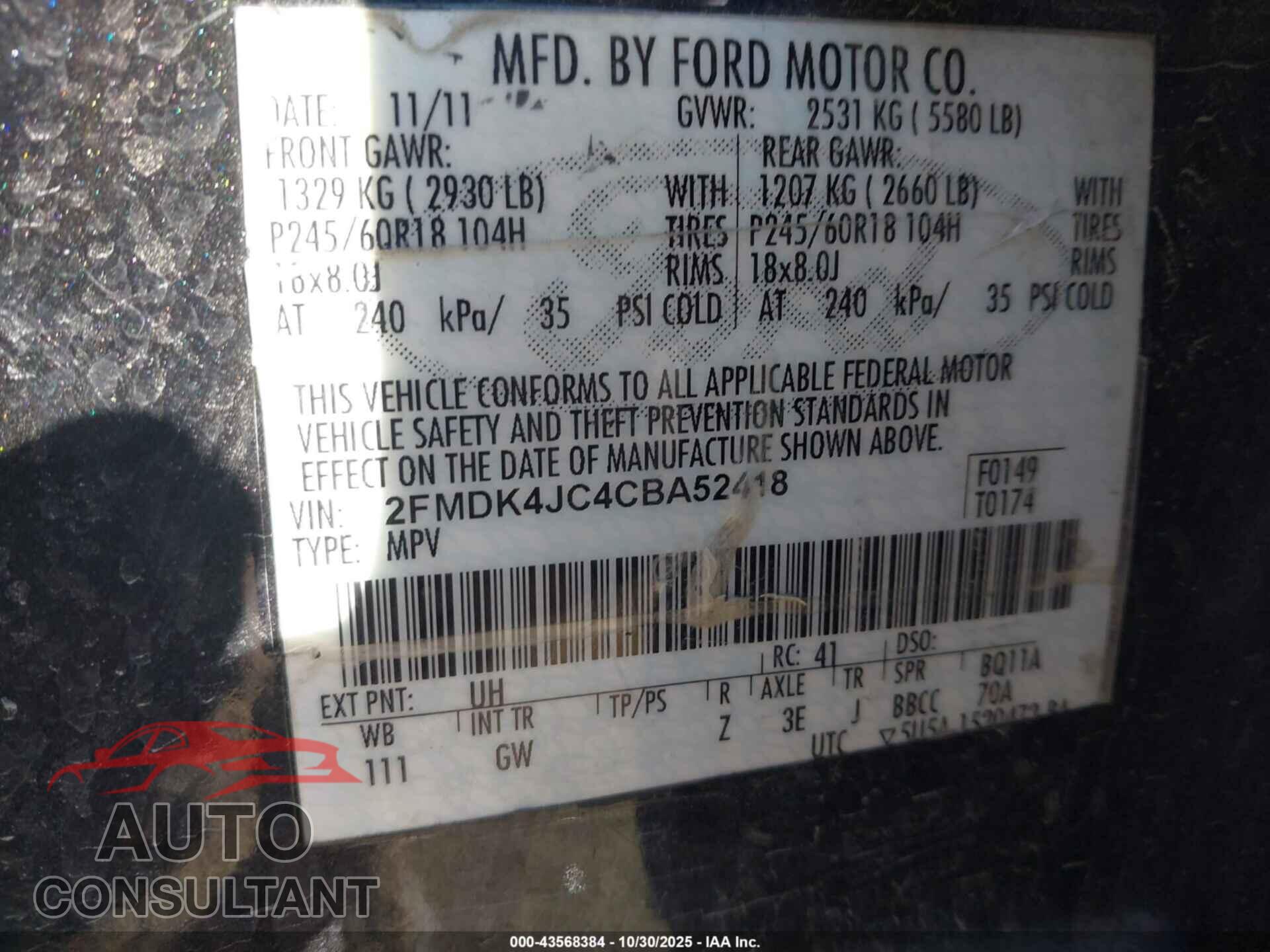 FORD EDGE 2012 - 2FMDK4JC4CBA52418