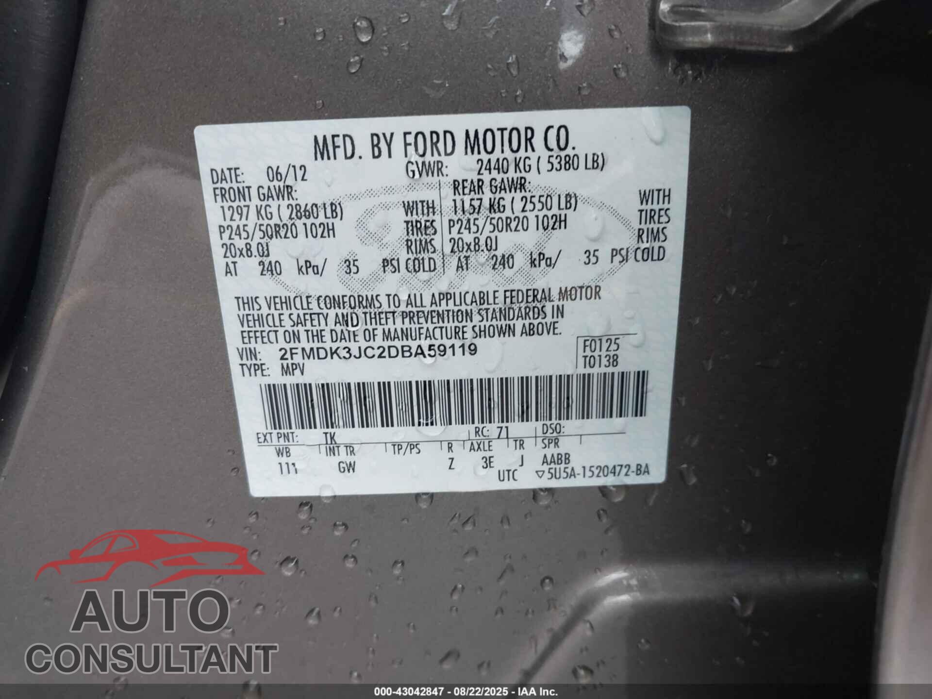 FORD EDGE 2013 - 2FMDK3JC2DBA59119