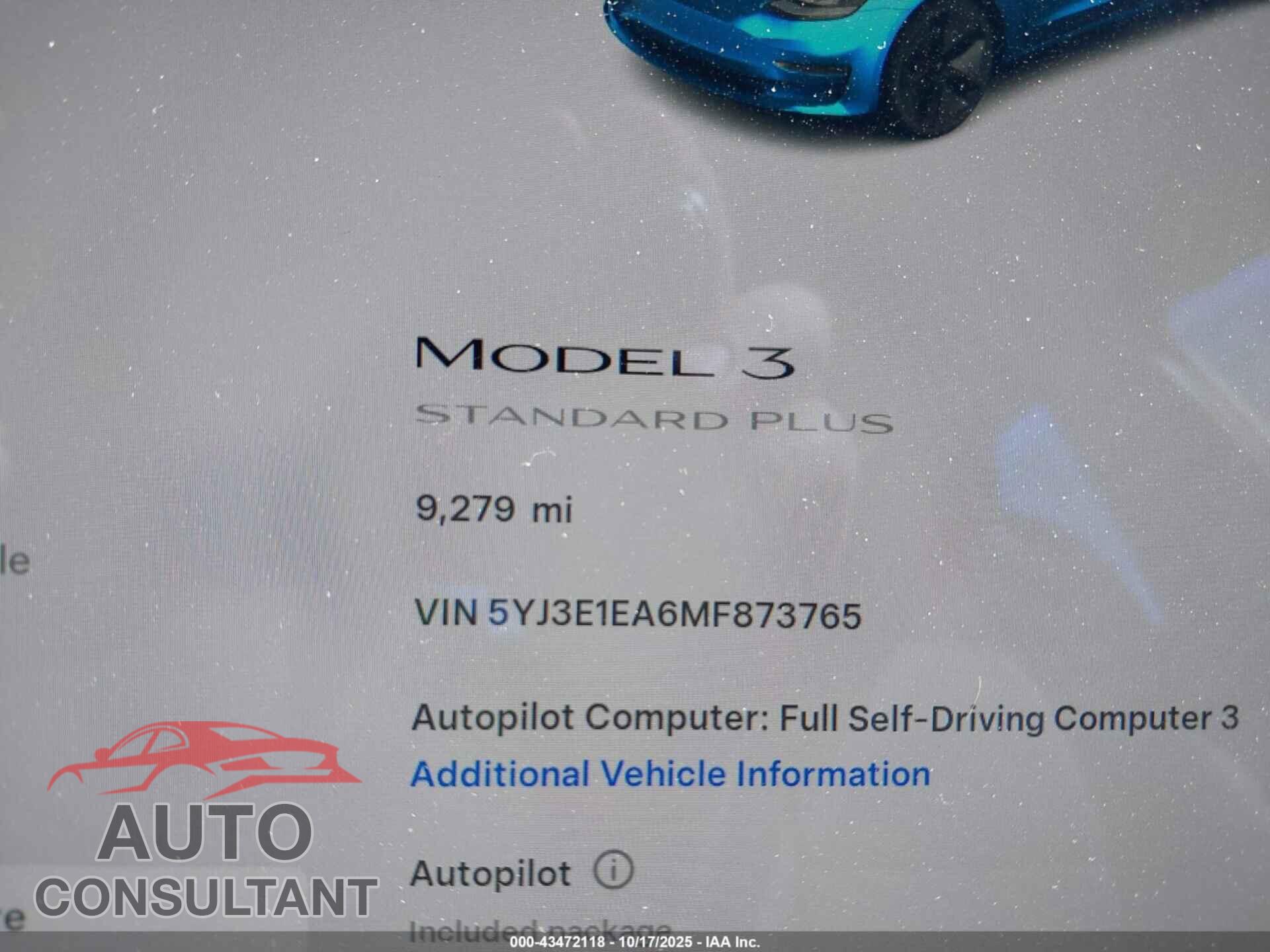 TESLA MODEL 3 2021 - 5YJ3E1EA6MF873765