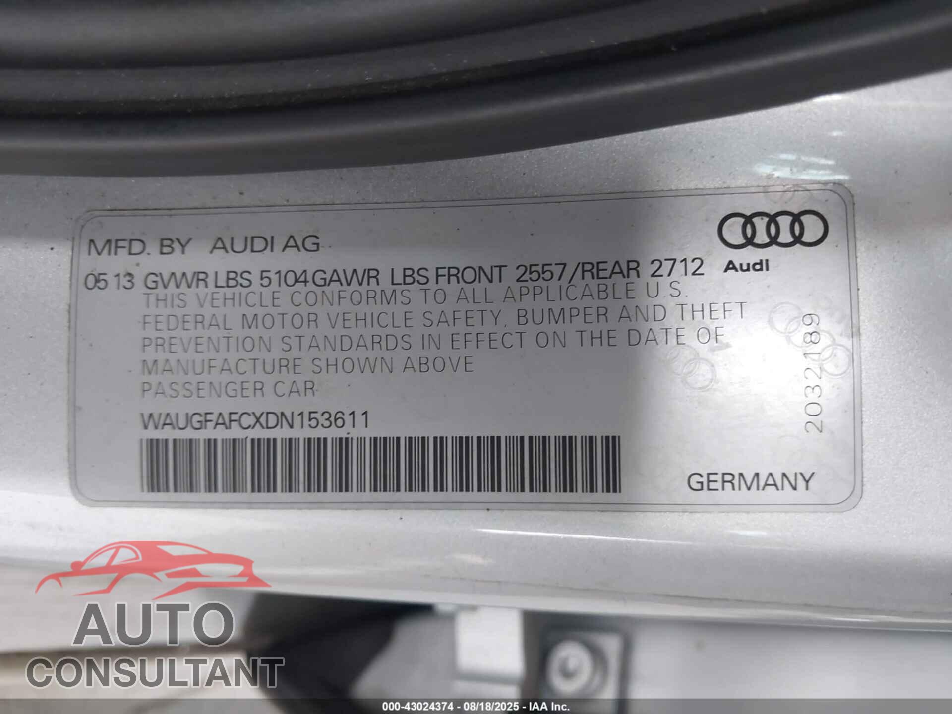AUDI A6 2013 - WAUGFAFCXDN153611