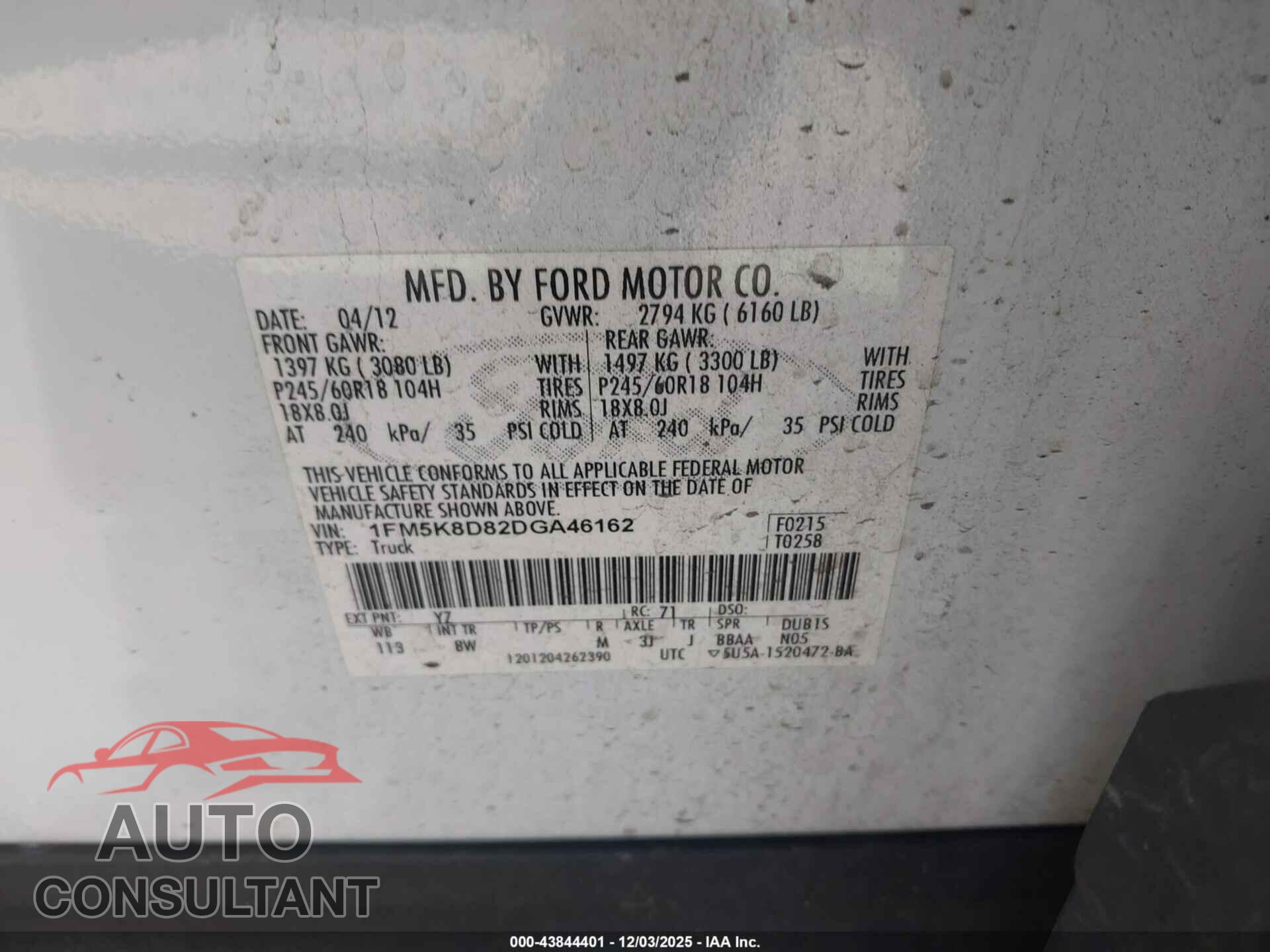 FORD EXPLORER 2013 - 1FM5K8D82DGA46162