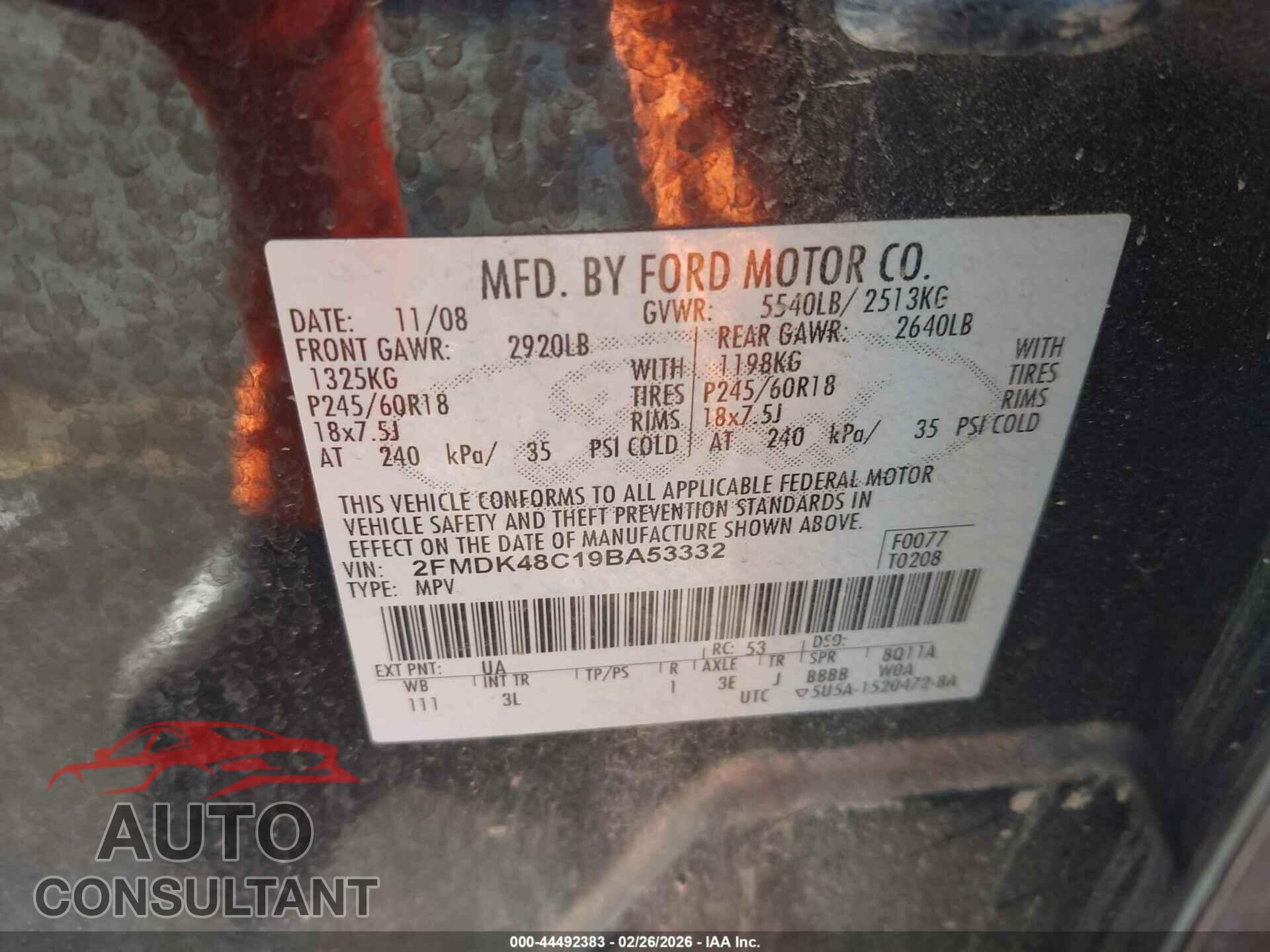 FORD EDGE 2009 - 2FMDK48C19BA53332