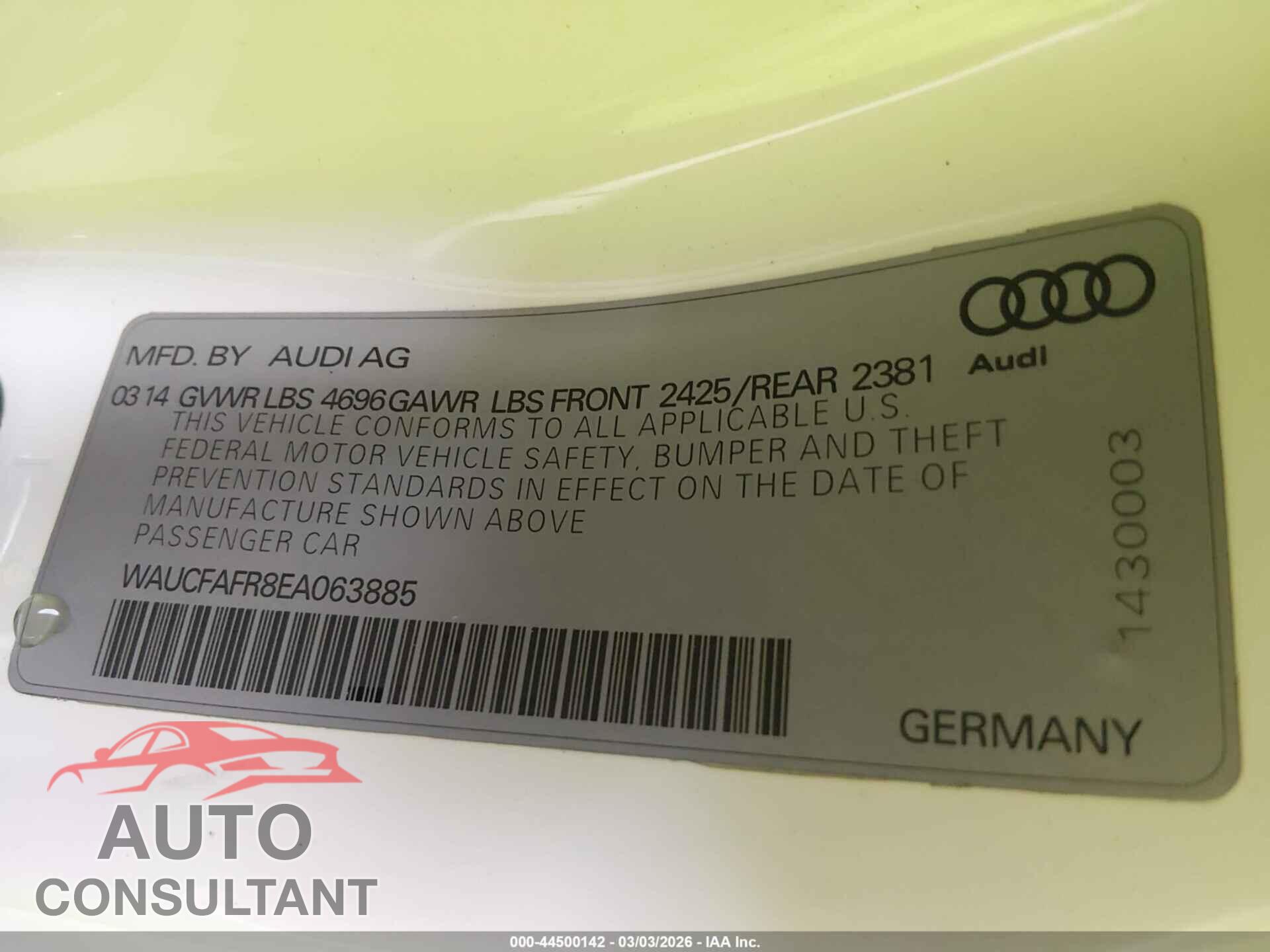AUDI A5 2014 - WAUCFAFR8EA063885