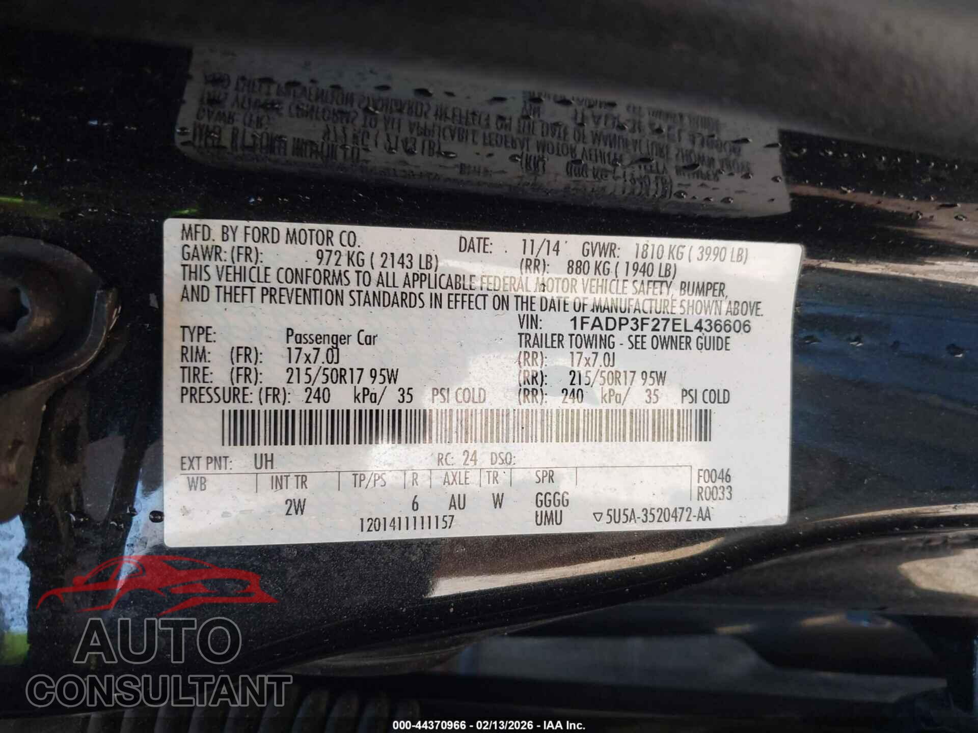 FORD FOCUS 2014 - 1FADP3F27EL436606