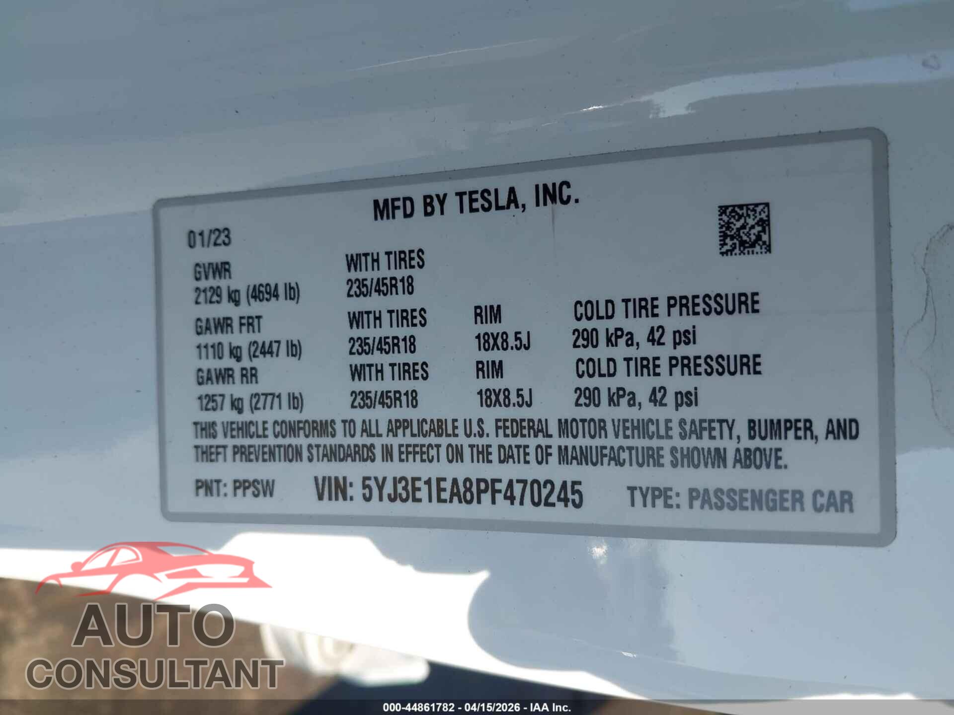 TESLA MODEL 3 2023 - 5YJ3E1EA8PF470245