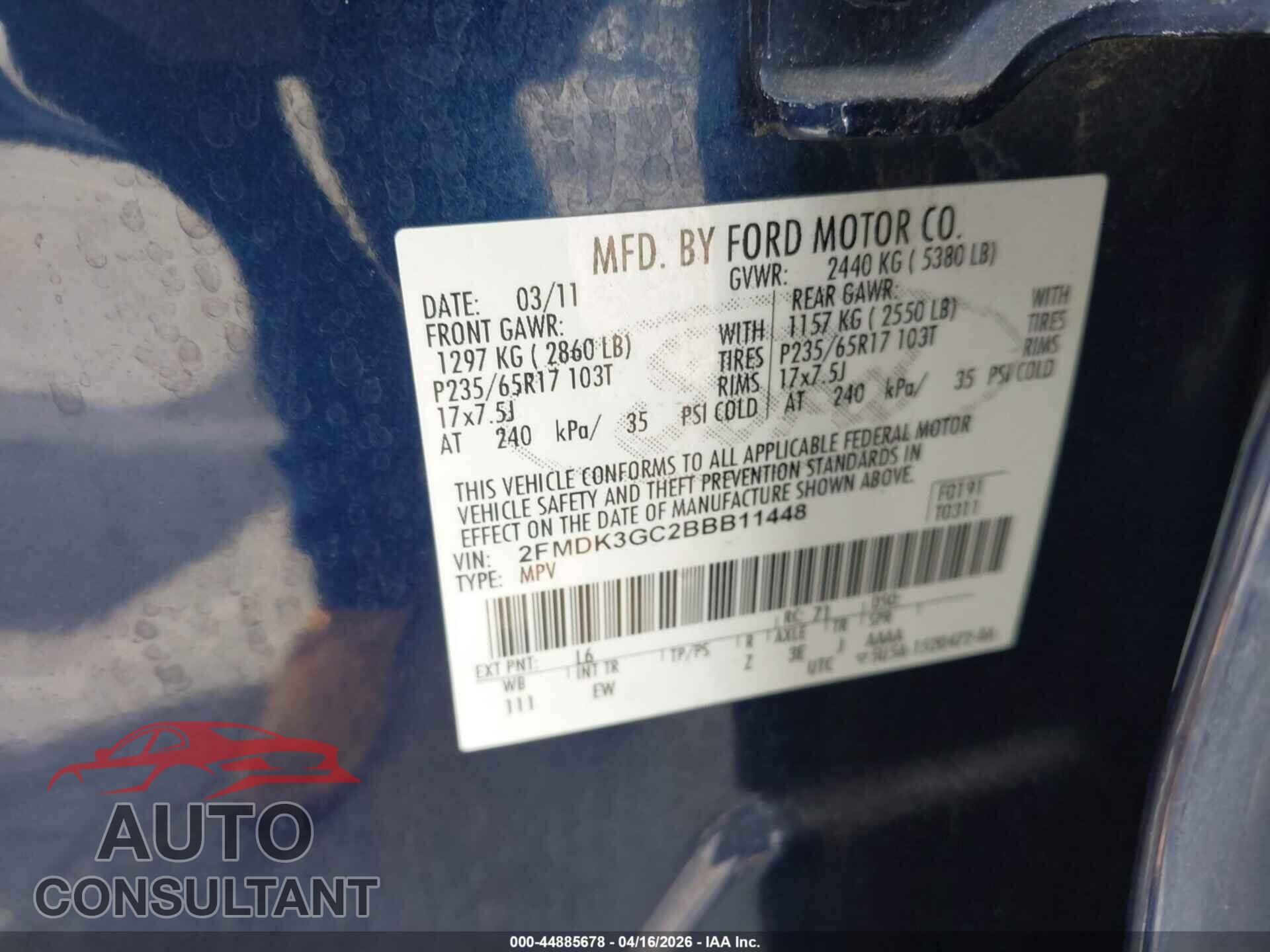 FORD EDGE 2011 - 2FMDK3GC2BBB11448