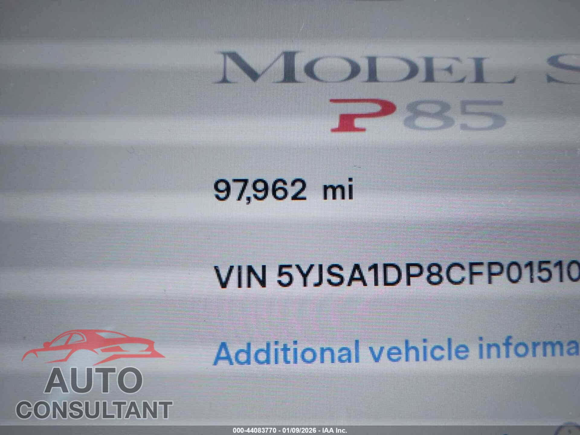 TESLA MODEL S 2012 - 5YJSA1DP8CFP01510