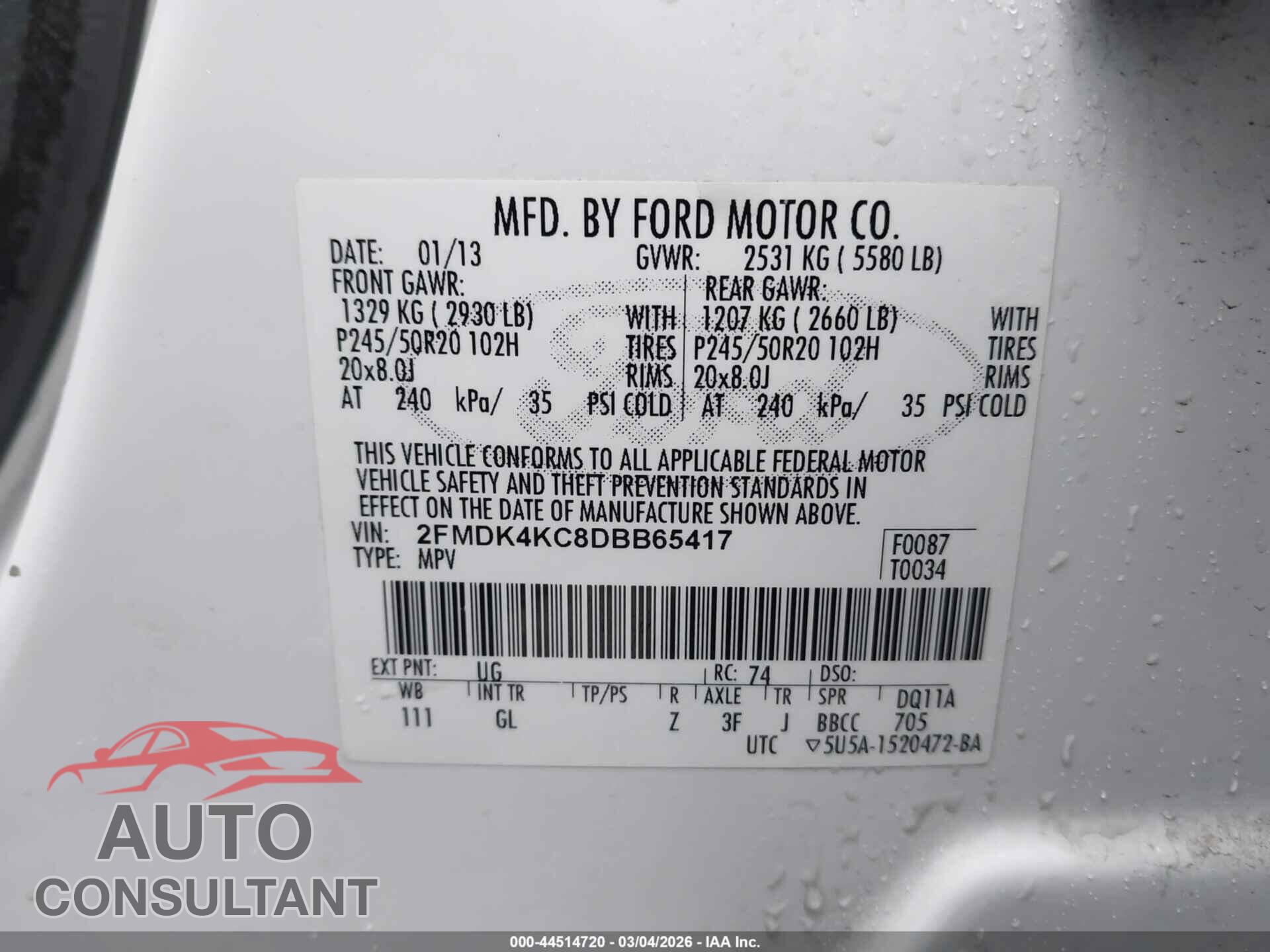 FORD EDGE 2013 - 2FMDK4KC8DBB65417